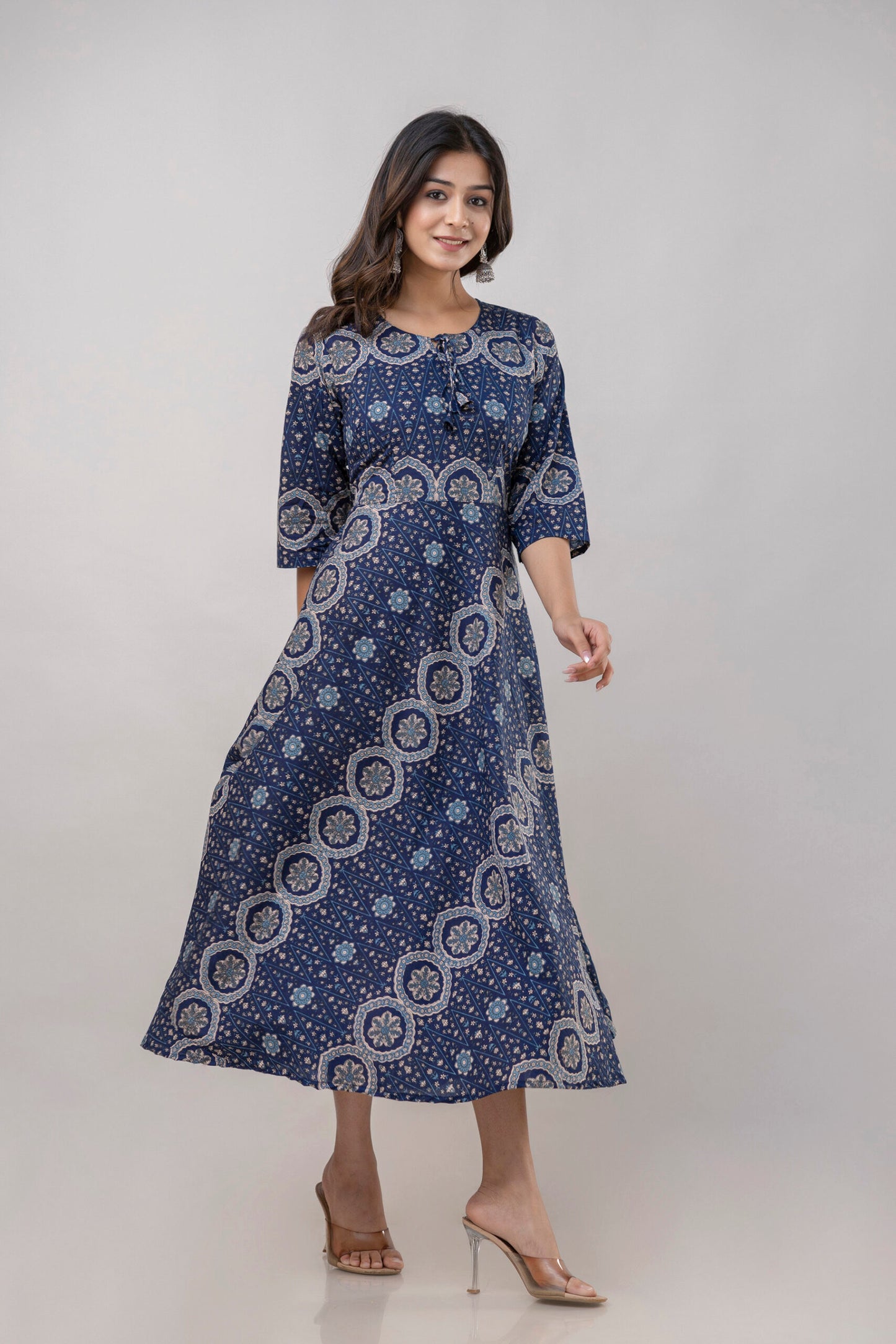 Free "Adya" Royal Blue Pure Cotton Umbrella Dress