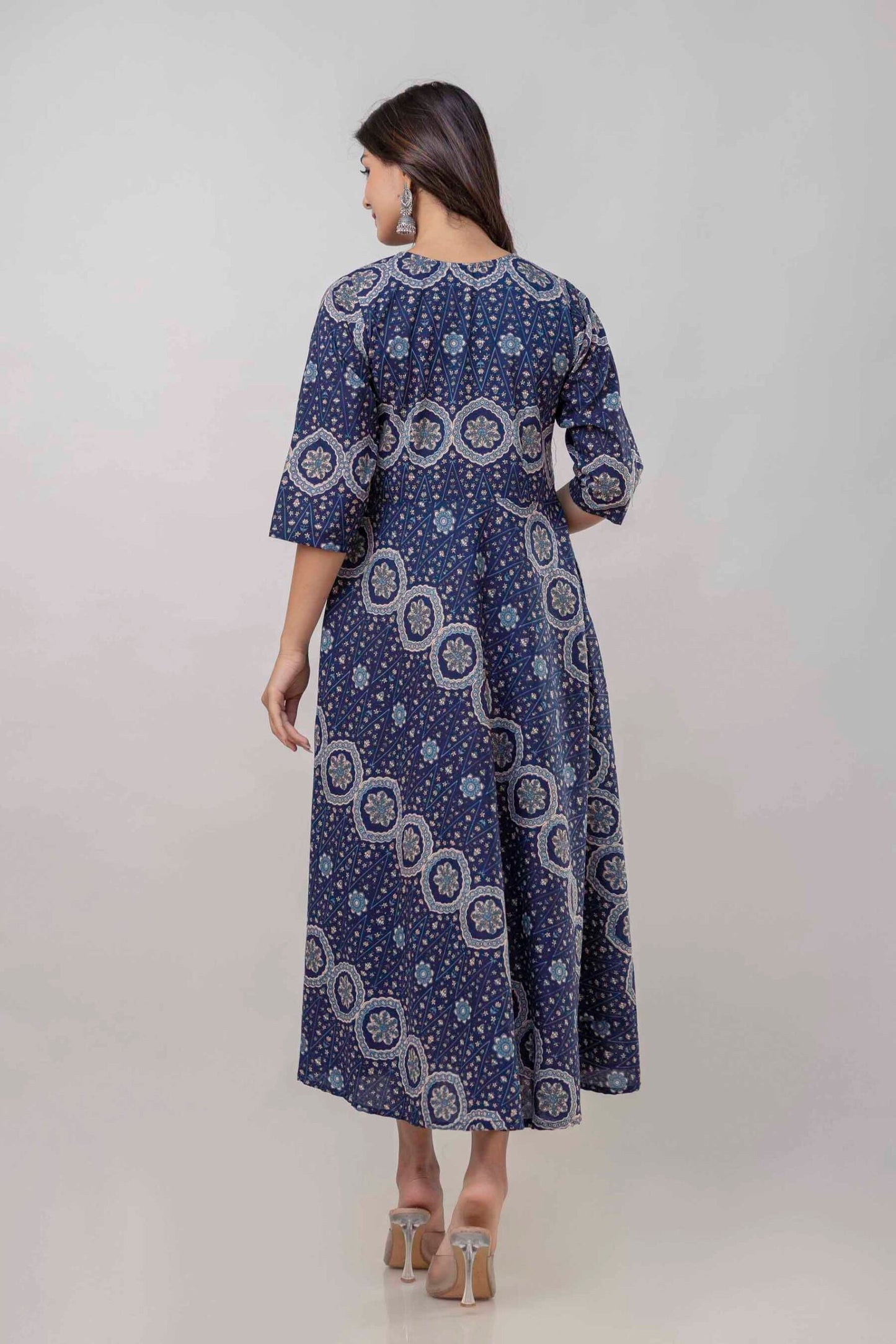 Free "Adya" Royal Blue Pure Cotton Umbrella Dress