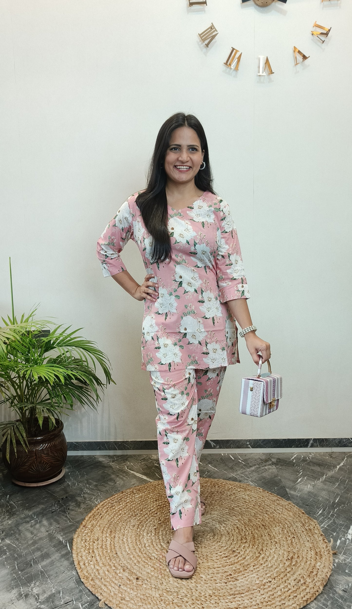 Baby Pink Floral Pure Cotton Co-ord Set