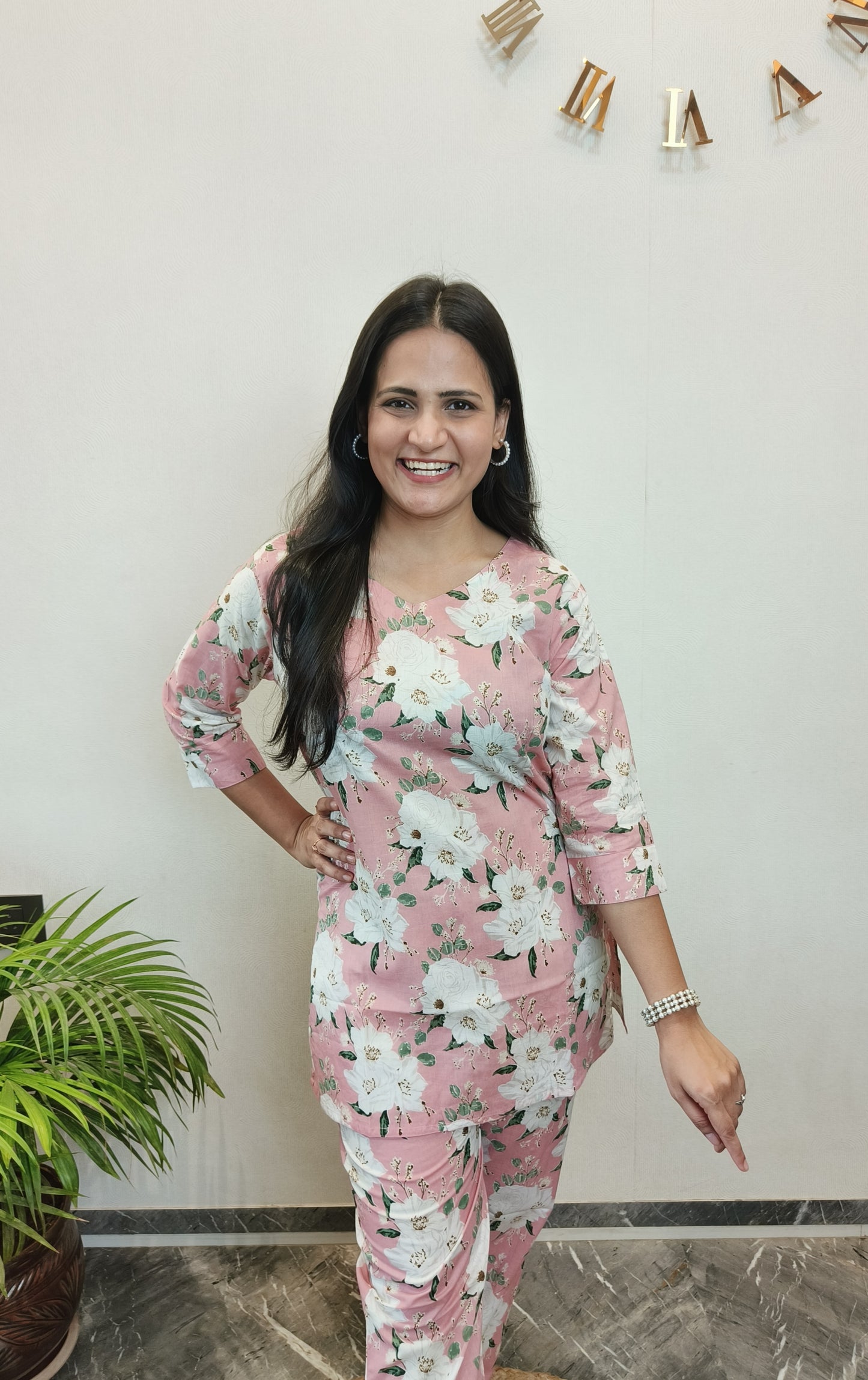 Baby Pink Floral Pure Cotton Co-ord Set