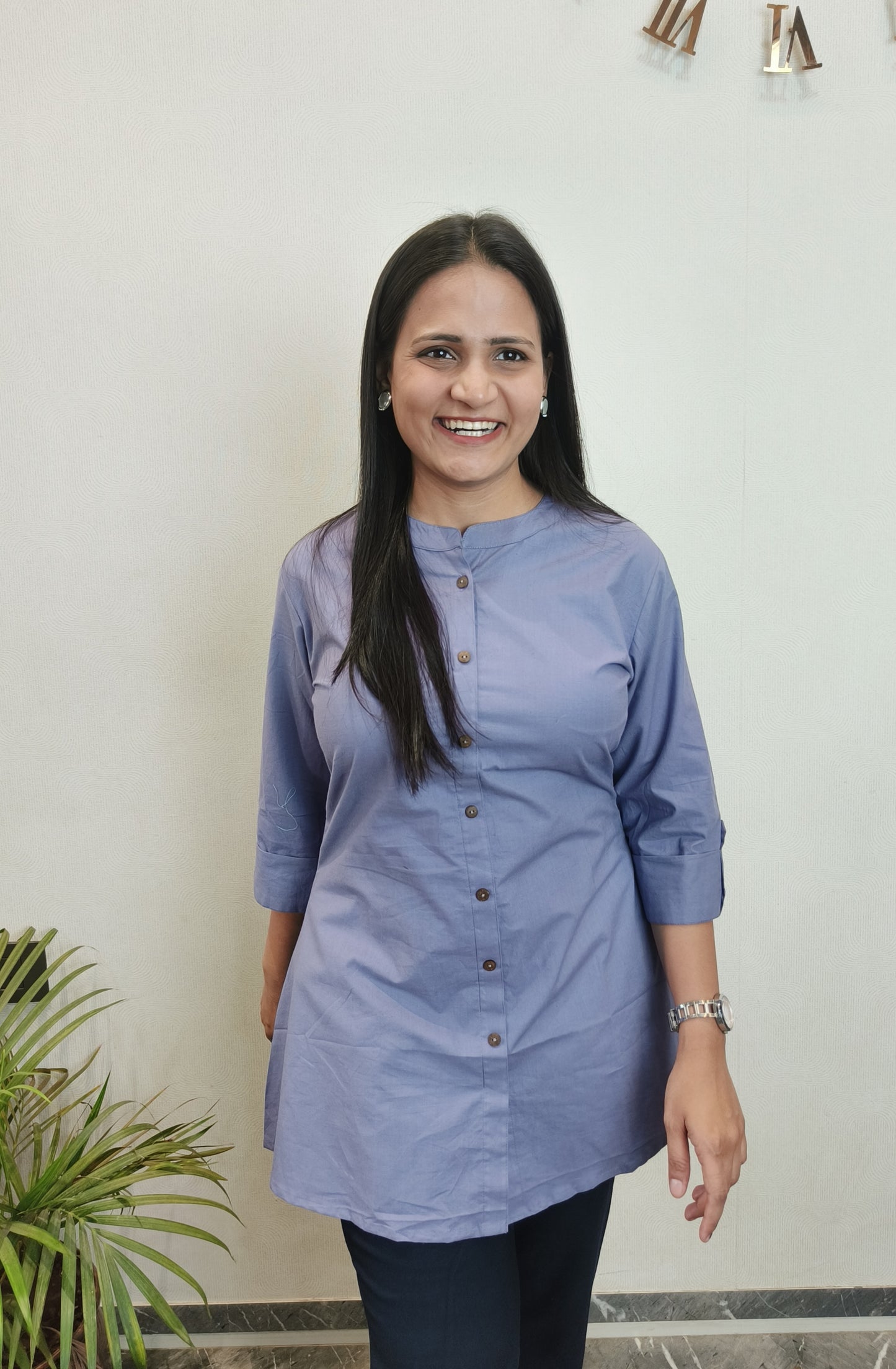 Berry Blue Cotton Poplin Short Kurta