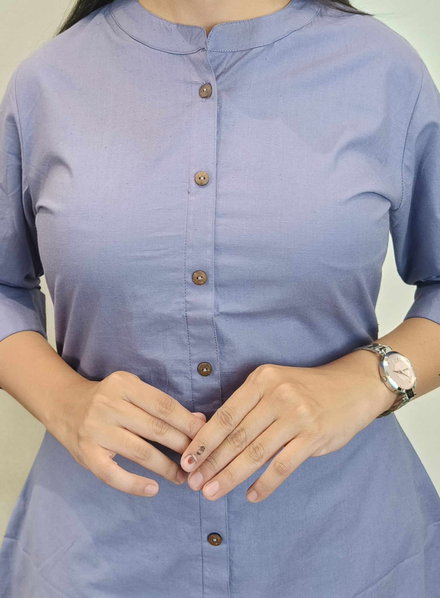 Berry Blue Cotton Poplin Short Kurta