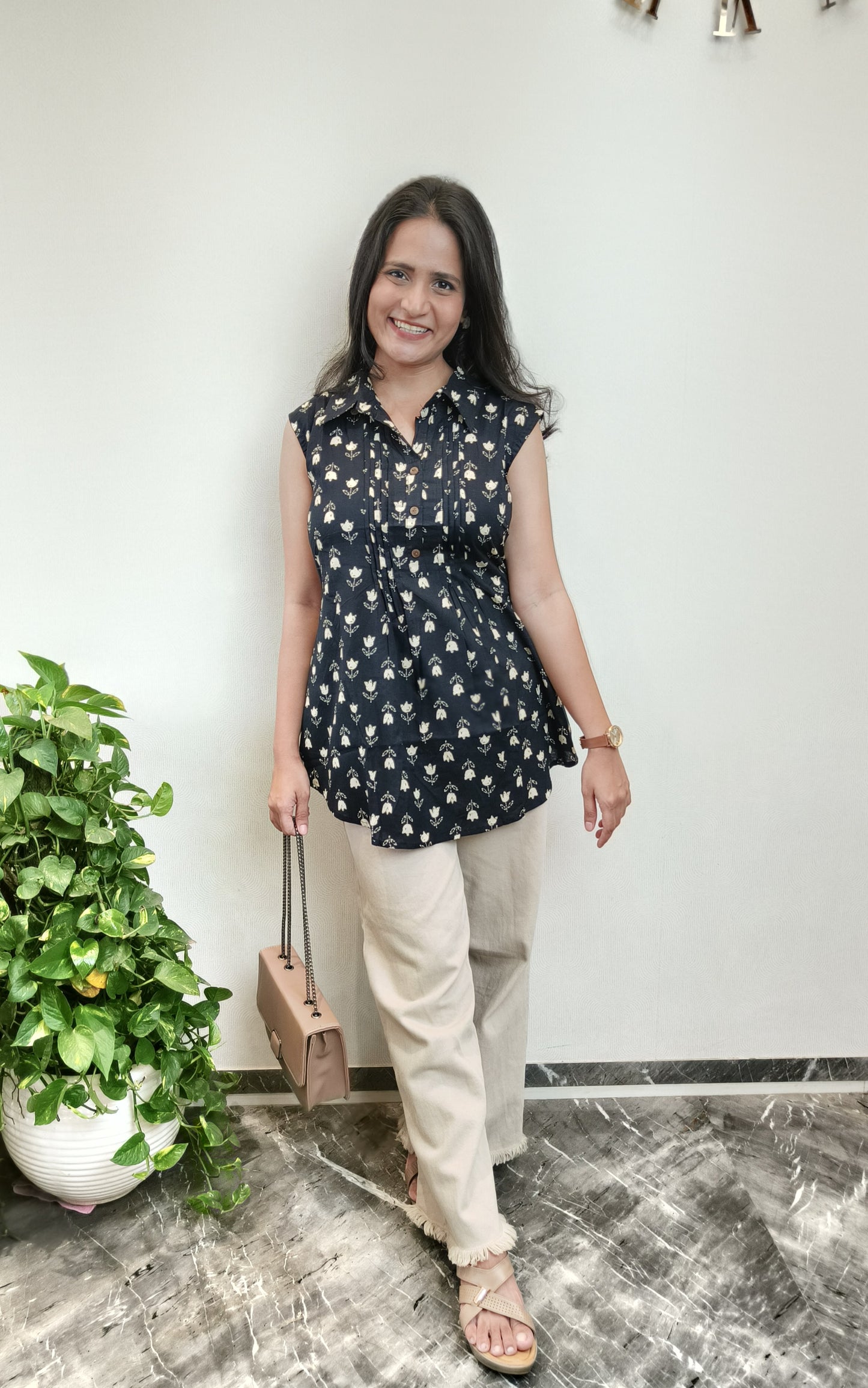 Black Tulips Pintex Short Kurta