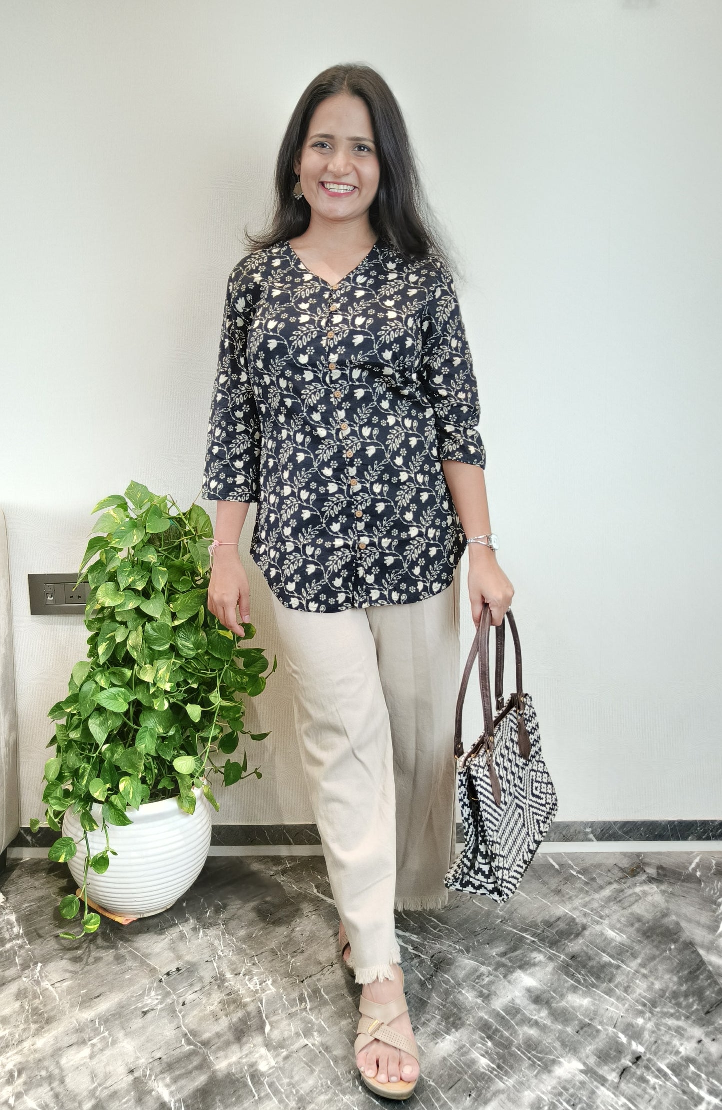 Black Floral Printed Shirt