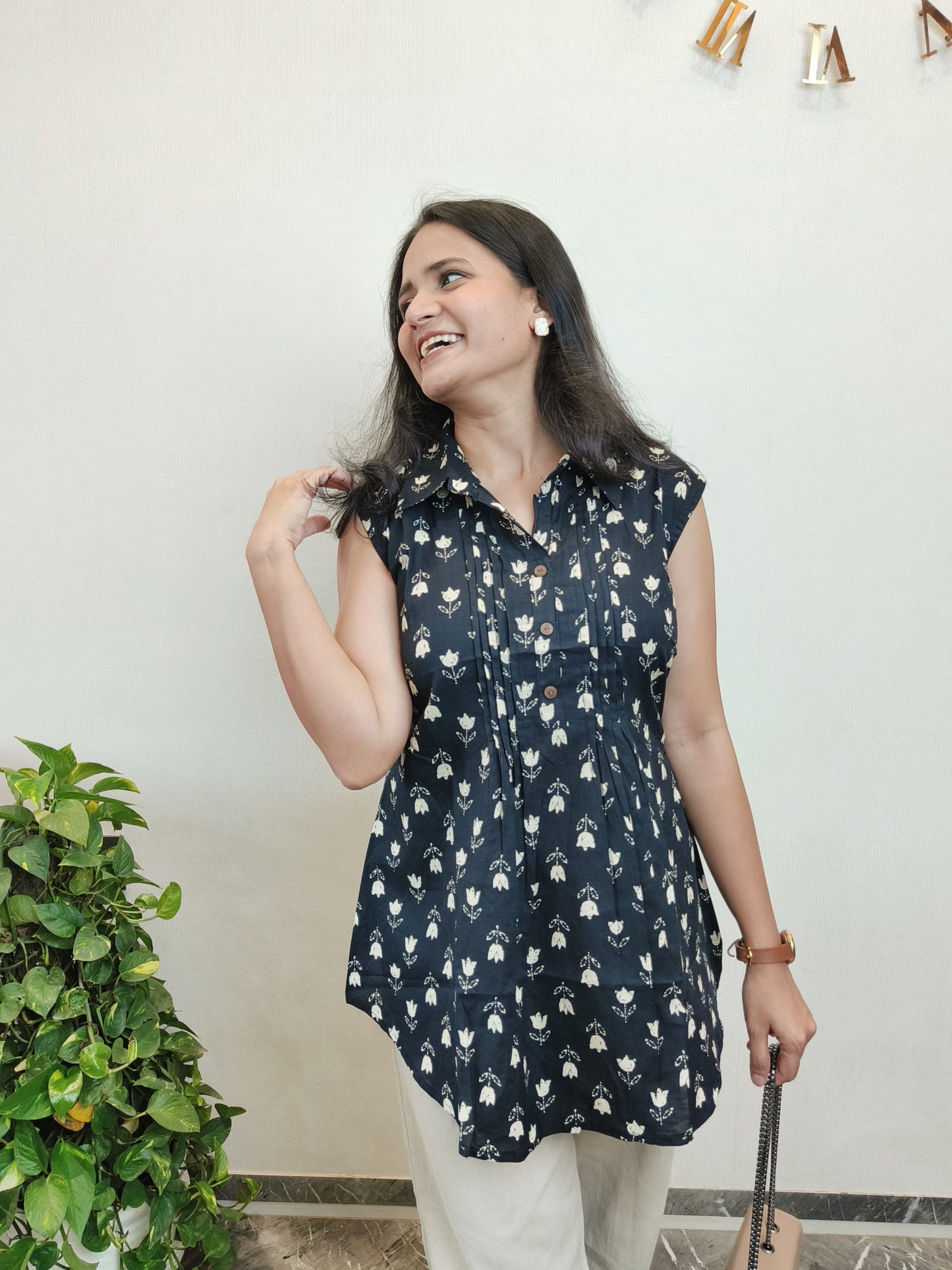 Black Tulips Pintex Short Kurta