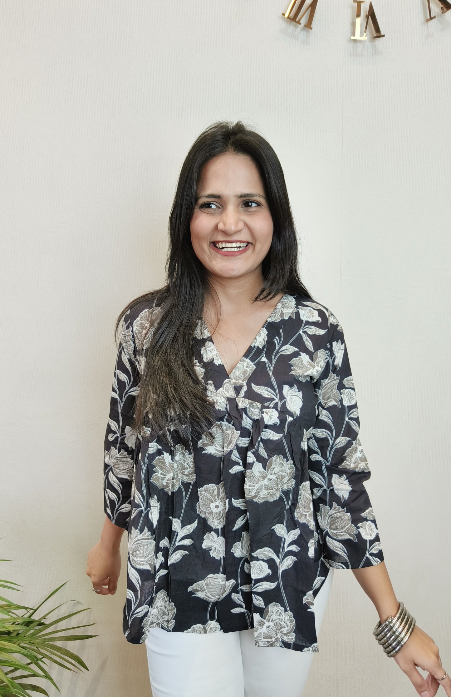 Black floral fantasy Alia Top