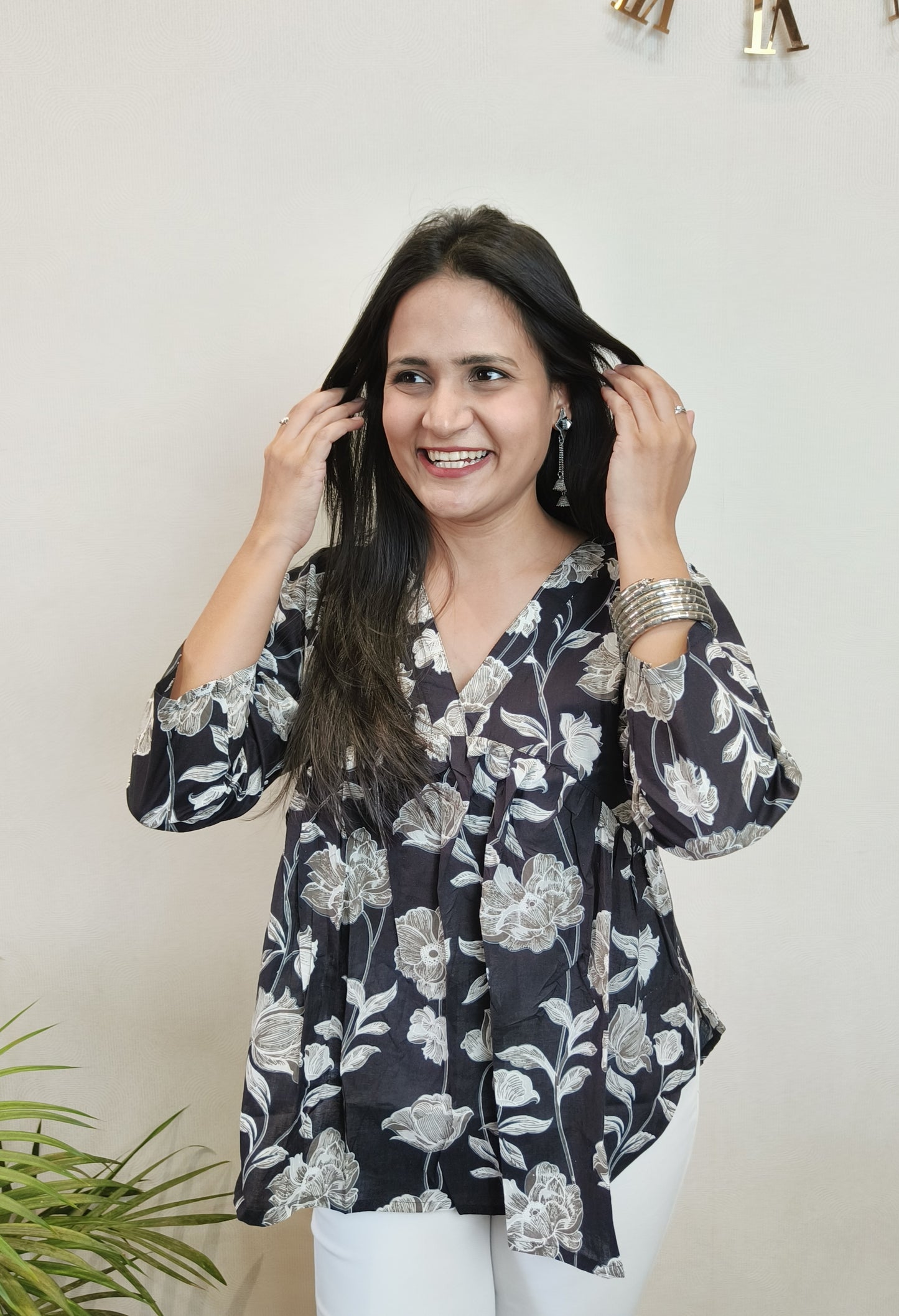 Black floral fantasy Alia Top