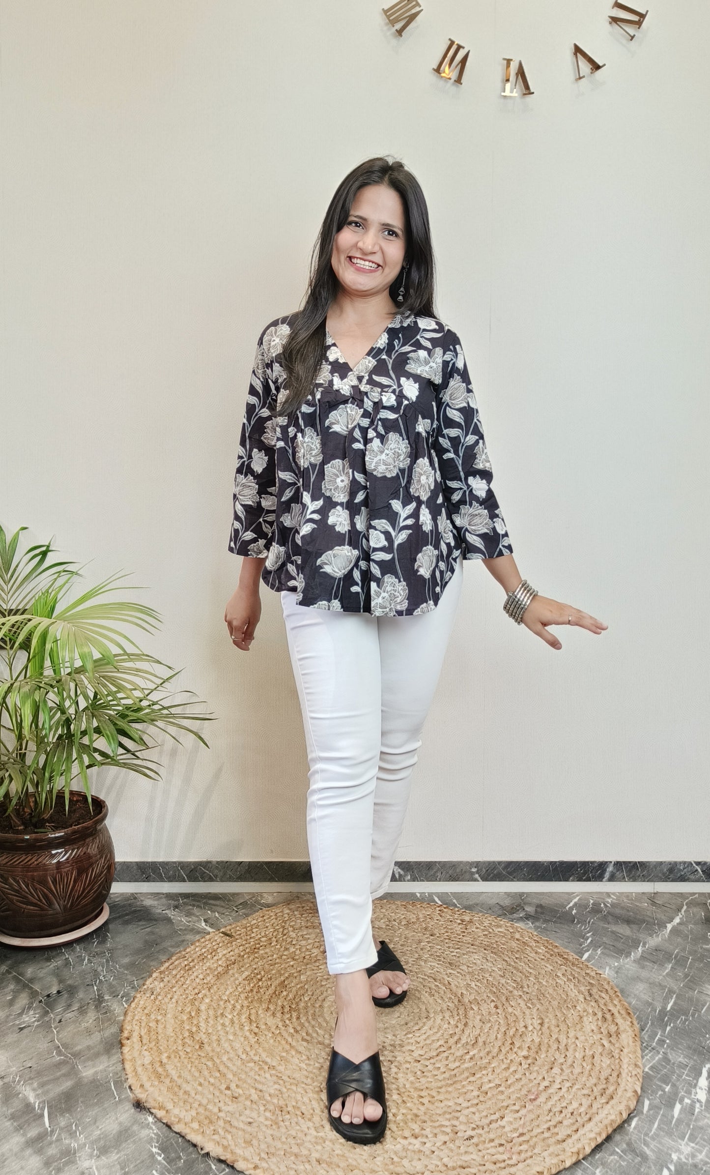 Black floral fantasy Alia Top