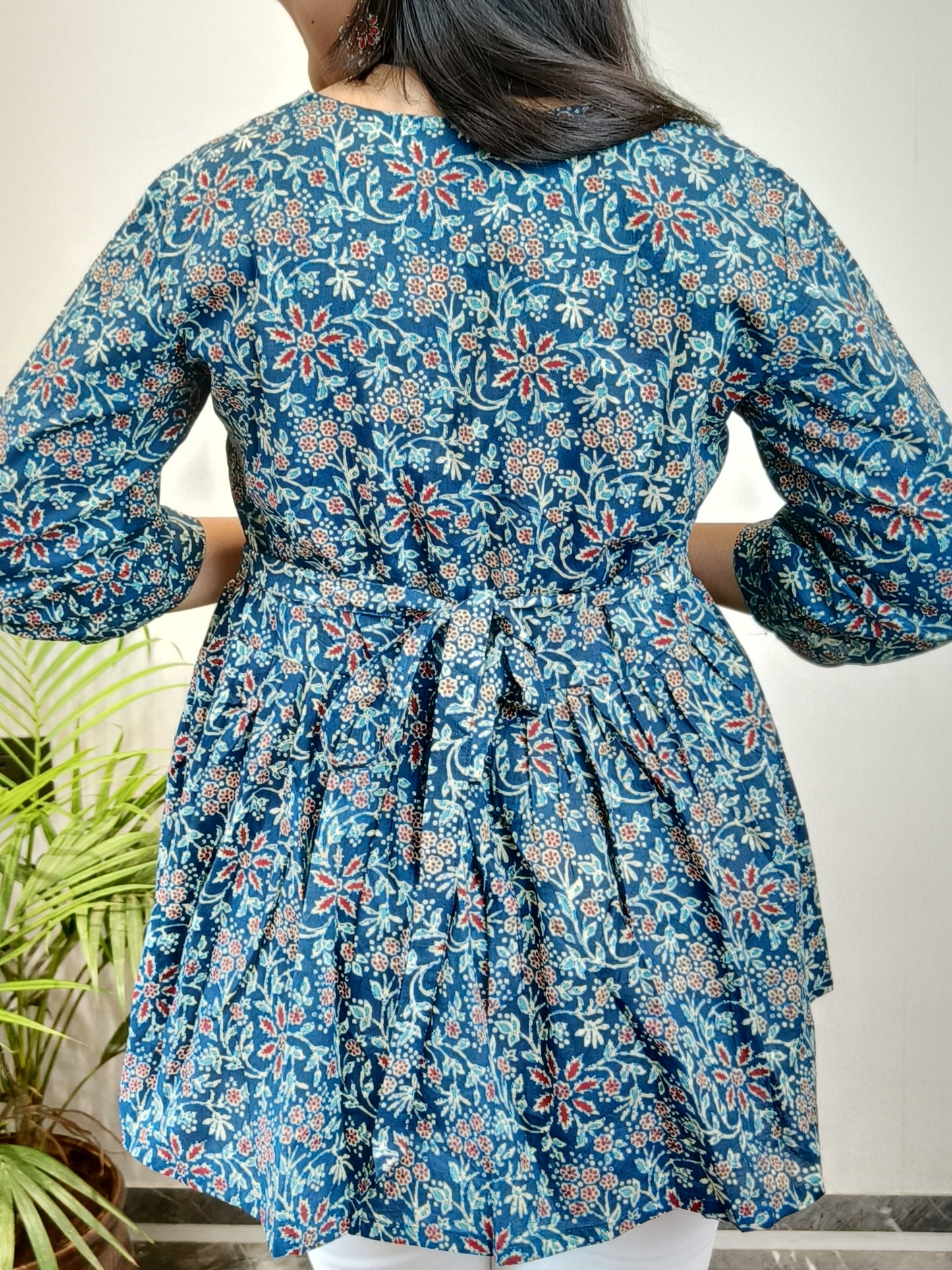 Blue and red floral jaal peplum top