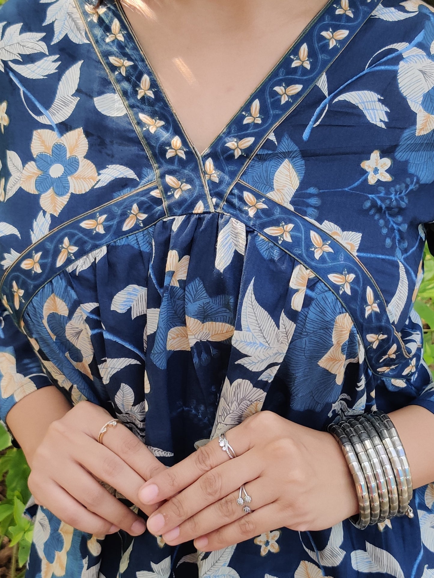 Blue Floral Alia Top with Cute Border