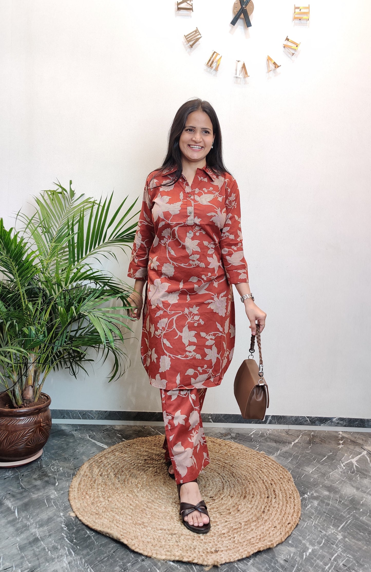 Brick Red Floral Co-ord Set