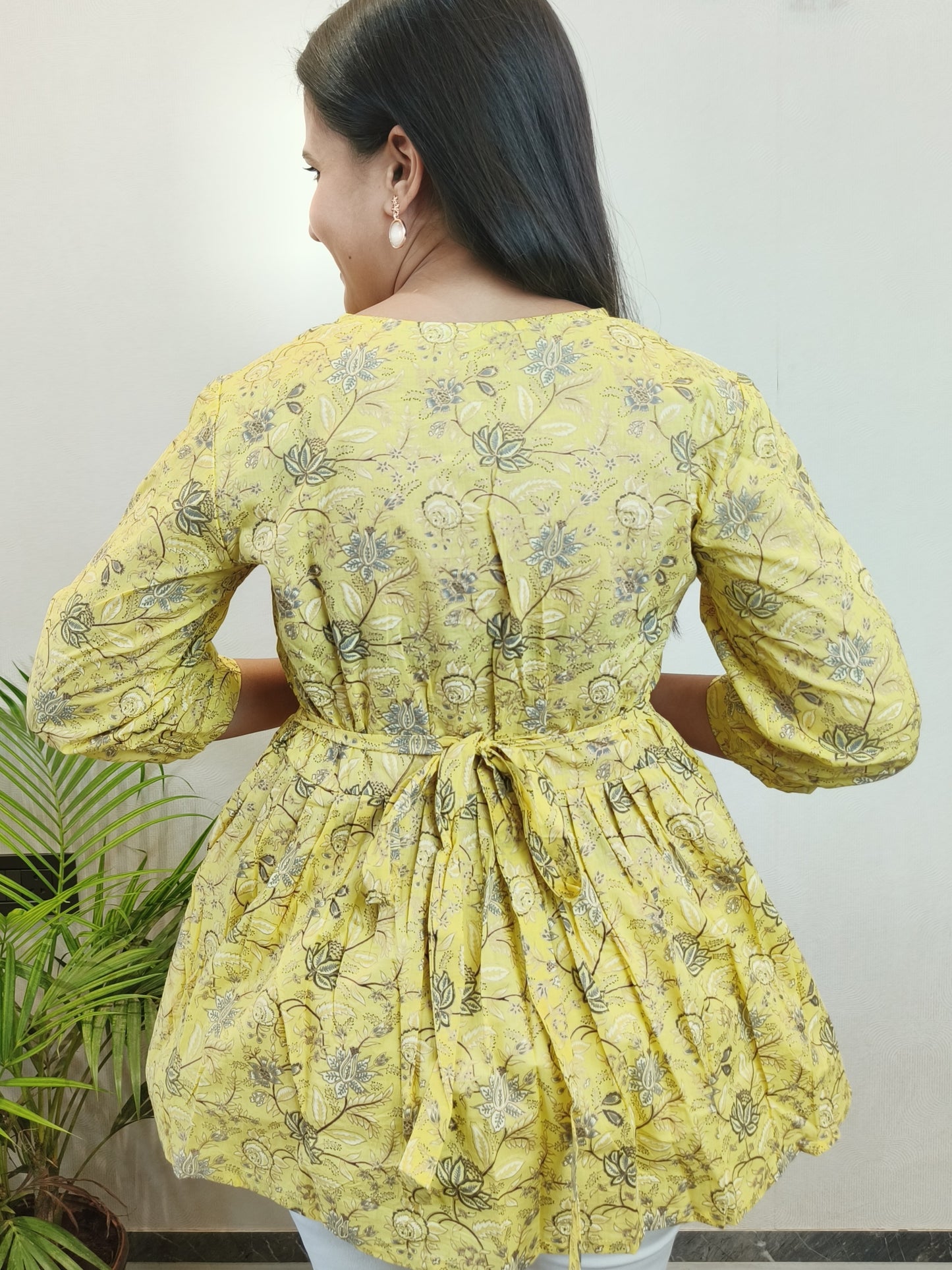 Butter Yellow Floral Peplum Top