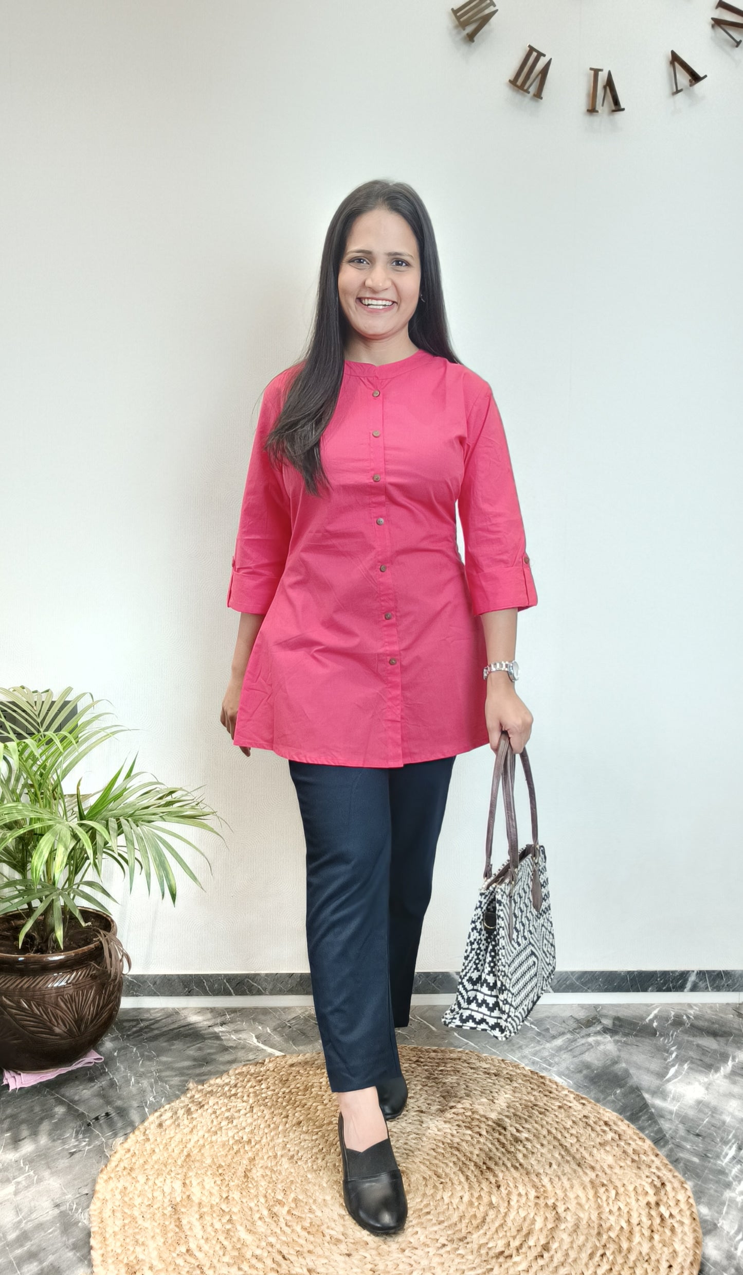 Cherry Tomato Cotton Poplin Short Kurta