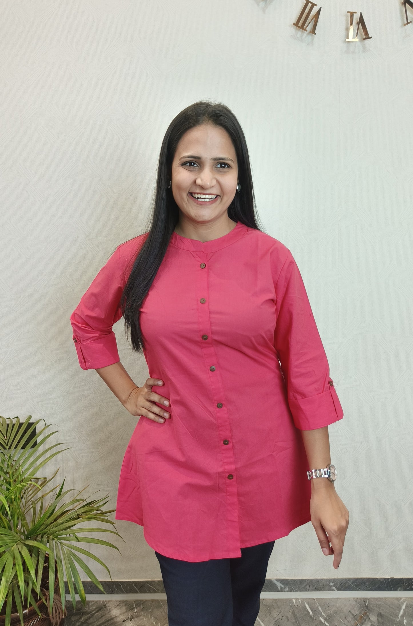 Cherry Tomato Cotton Poplin Short Kurta