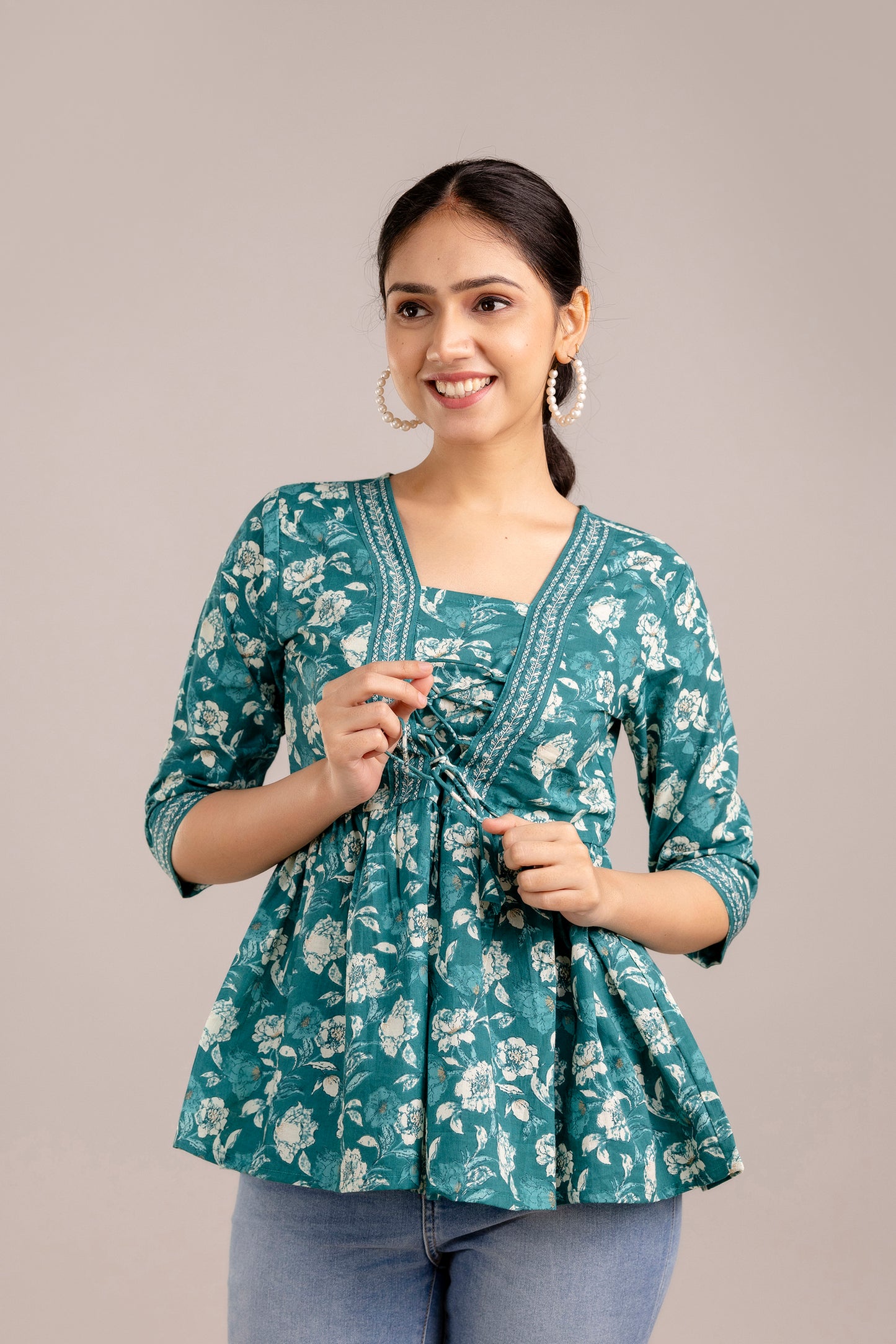 Dark green floral peplum top