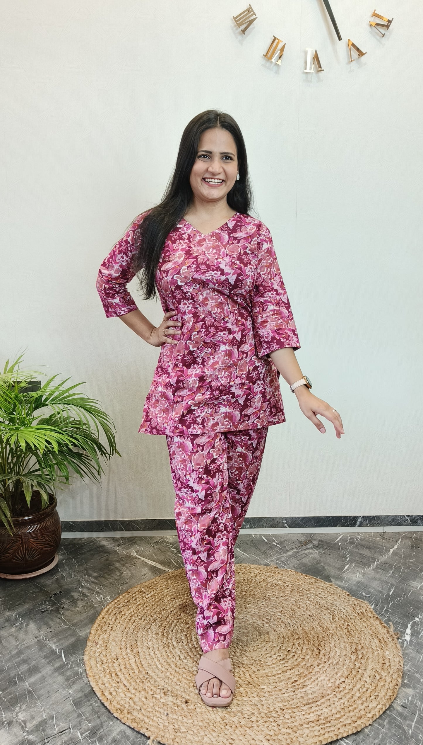Deep Red Floral Pure Cotton Co-ord Set