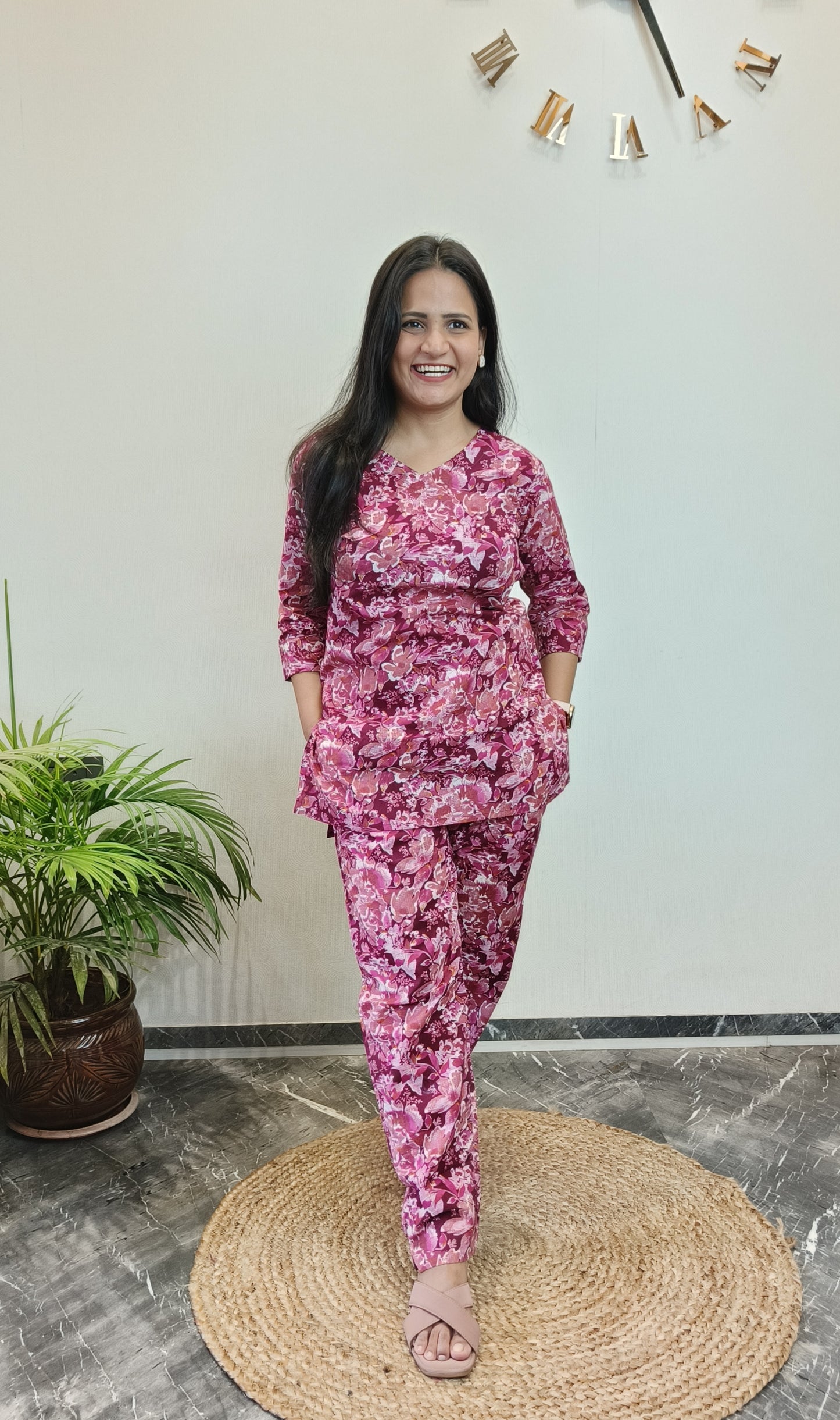 Deep Red Floral Pure Cotton Co-ord Set