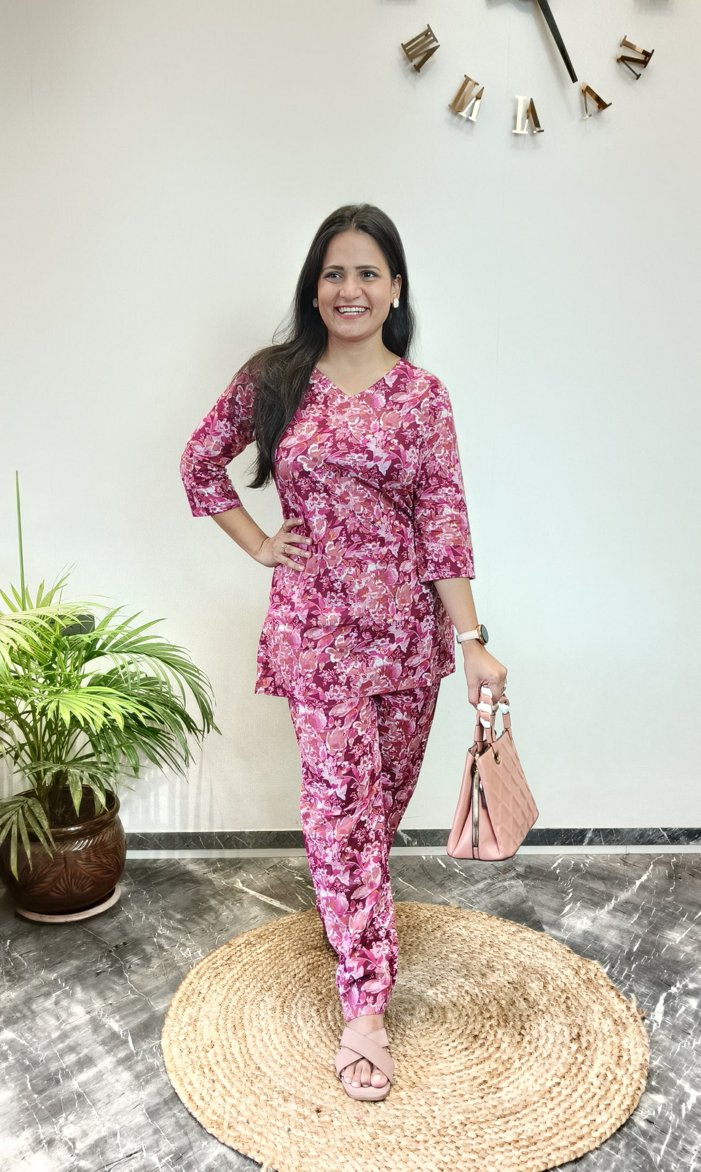 Deep Red Floral Pure Cotton Co-ord Set