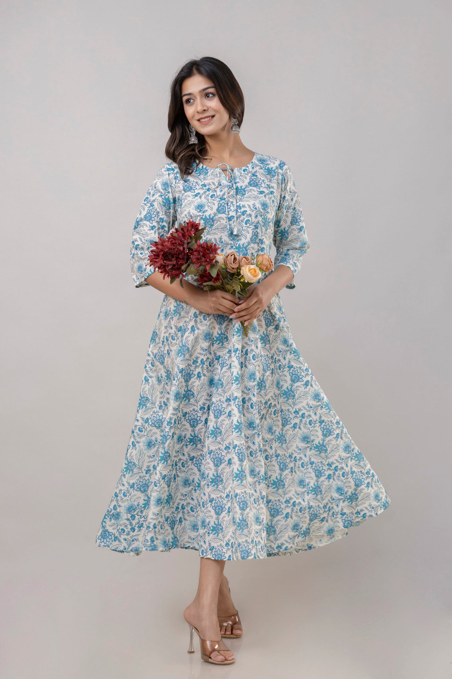 "Dhriti" Floral Print Pure Cotton Umbrella Dress
