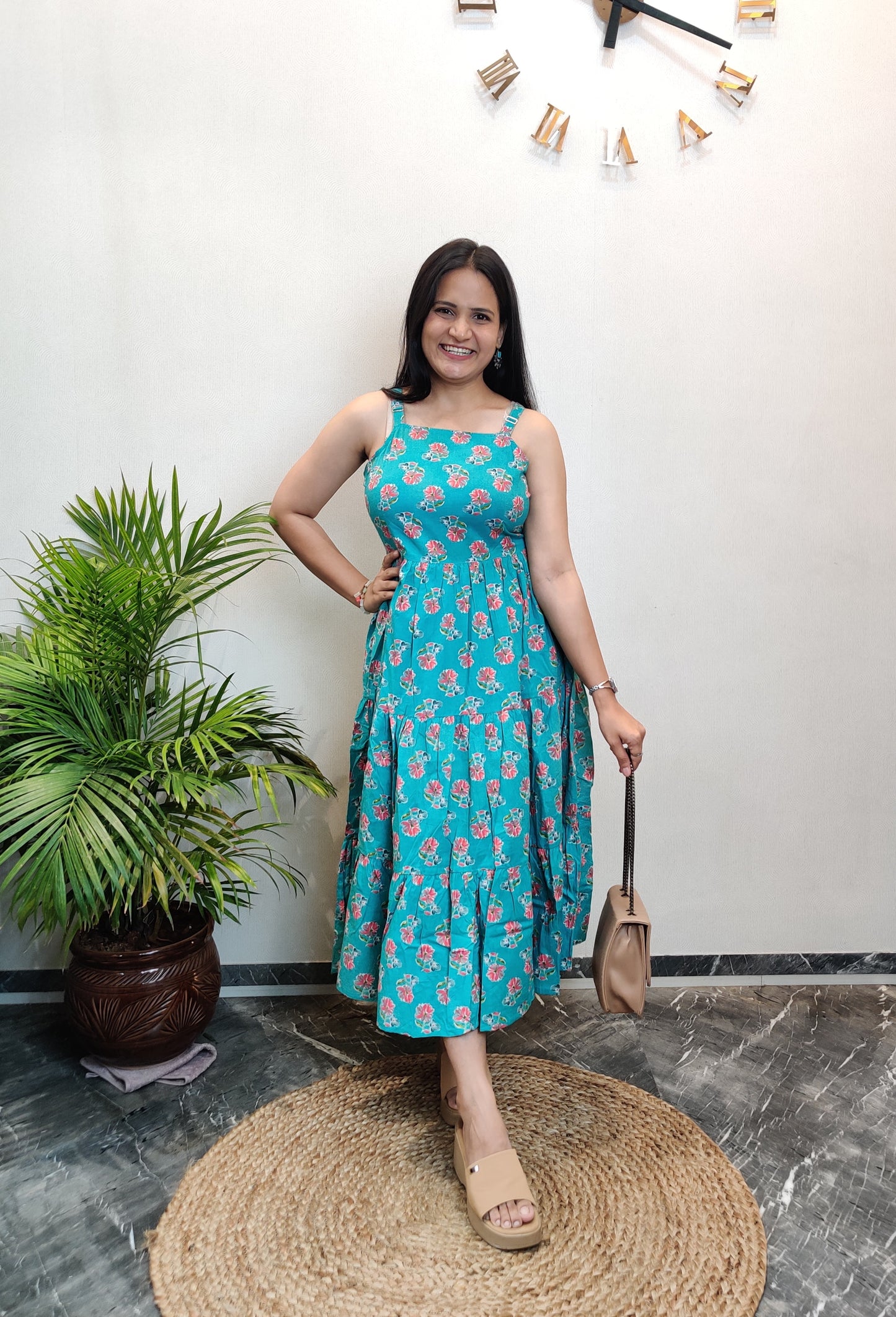 "Falak" Floral Cotton Dress with Printed Jacket