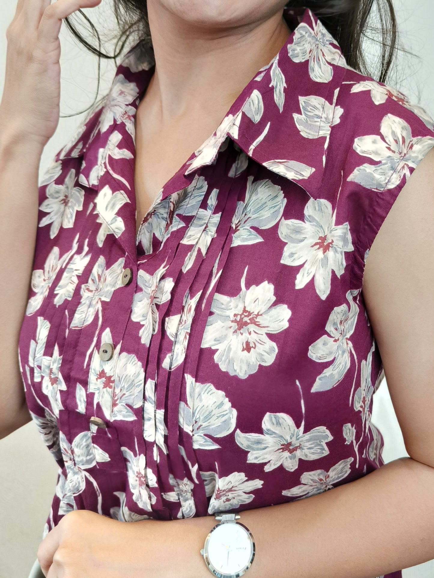 Floral Wine Pintex Short Kurta