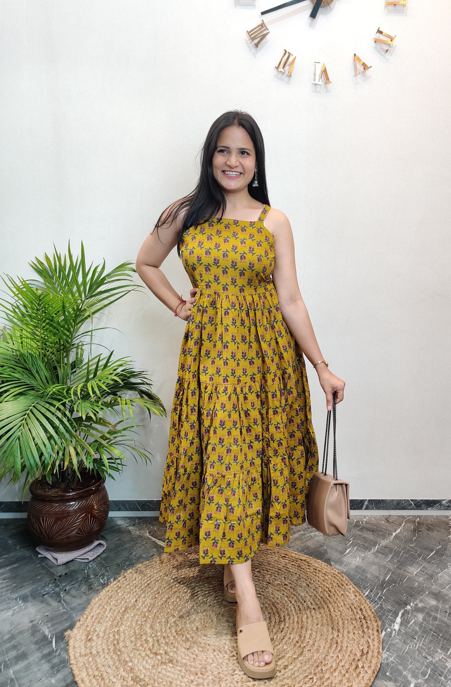 "Gargi" Floral Cotton Dress with Printed Jacket