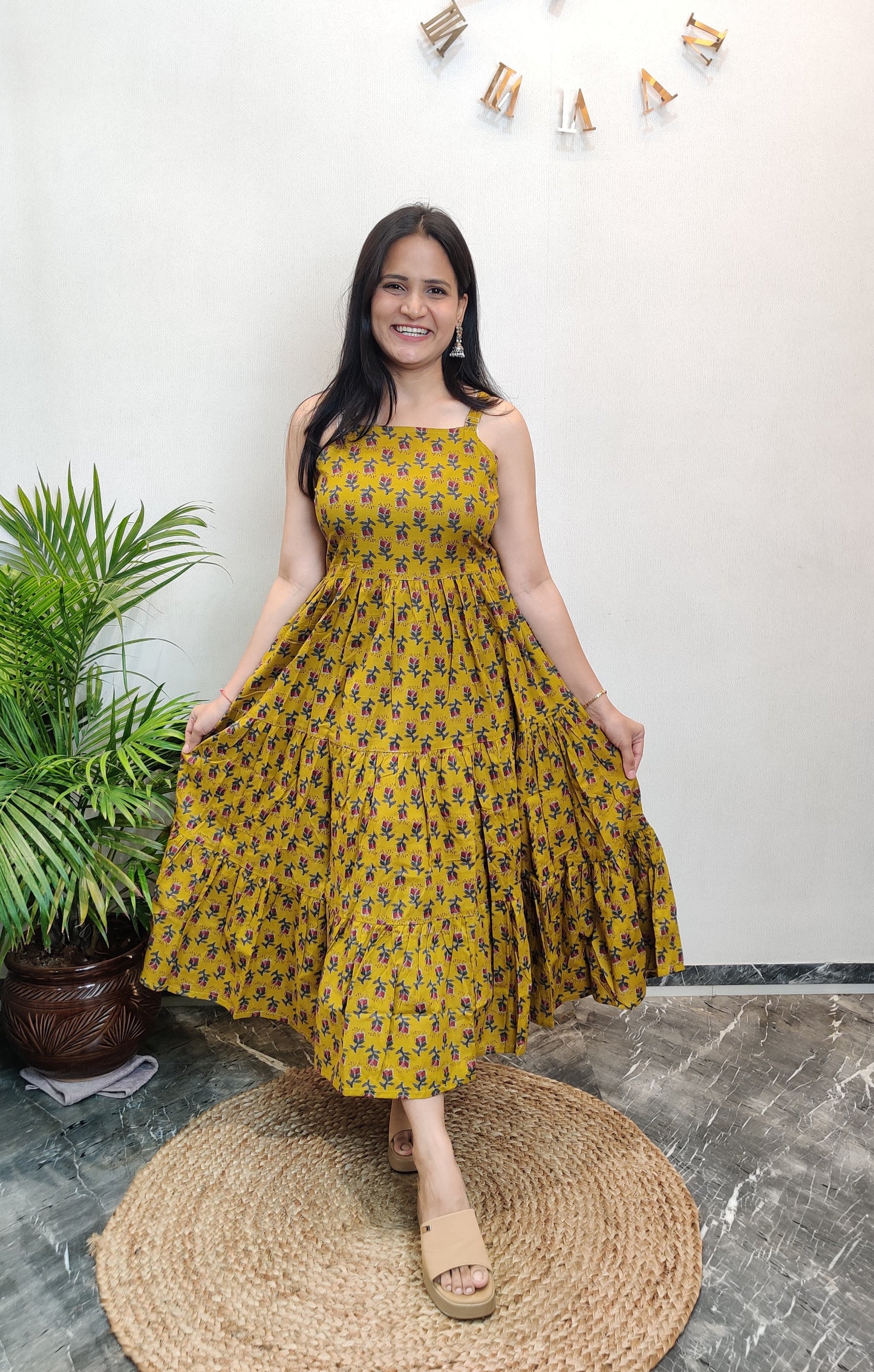 "Gargi" Floral Cotton Dress with Printed Jacket