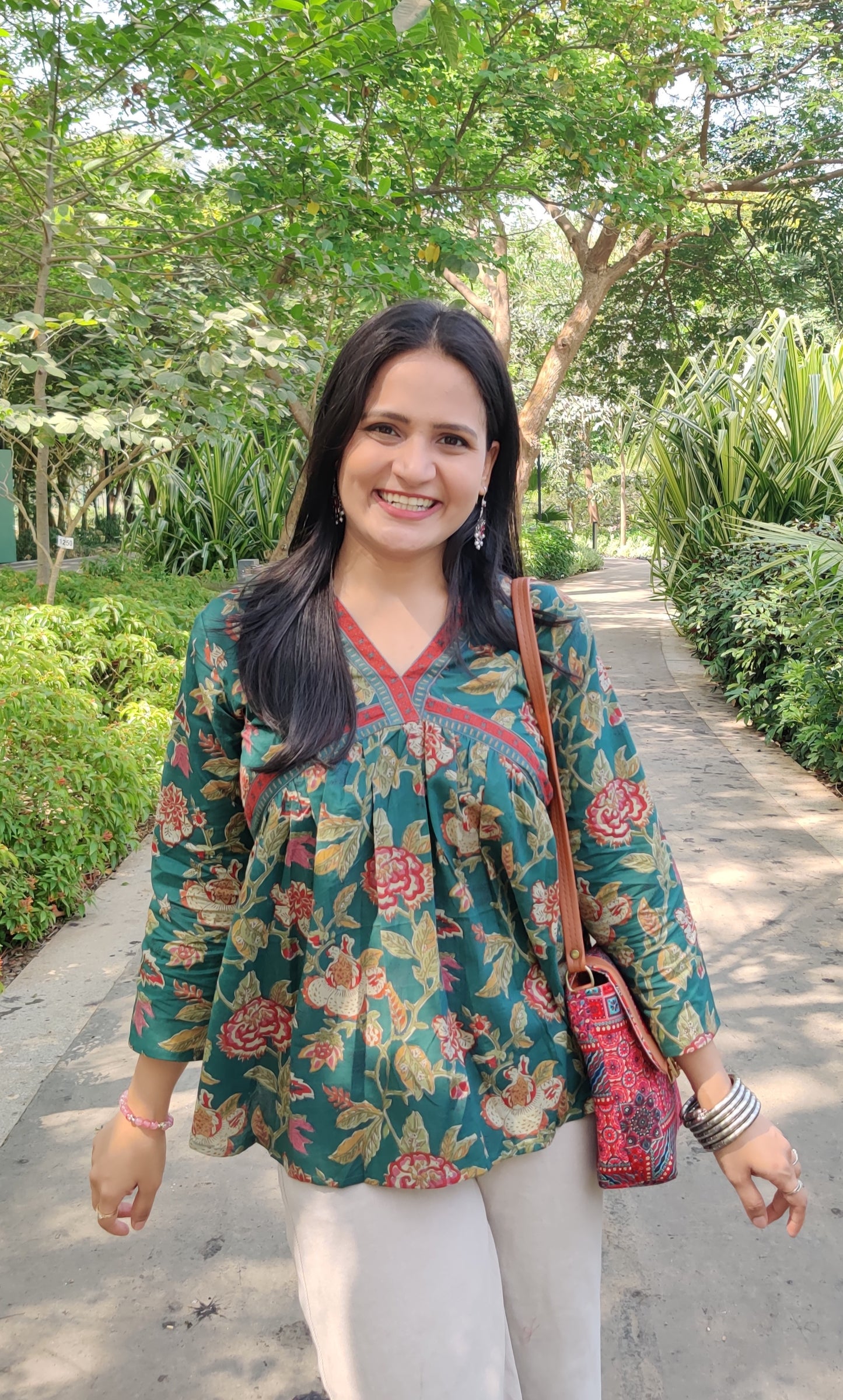 Green with Red border Floral Alia Top