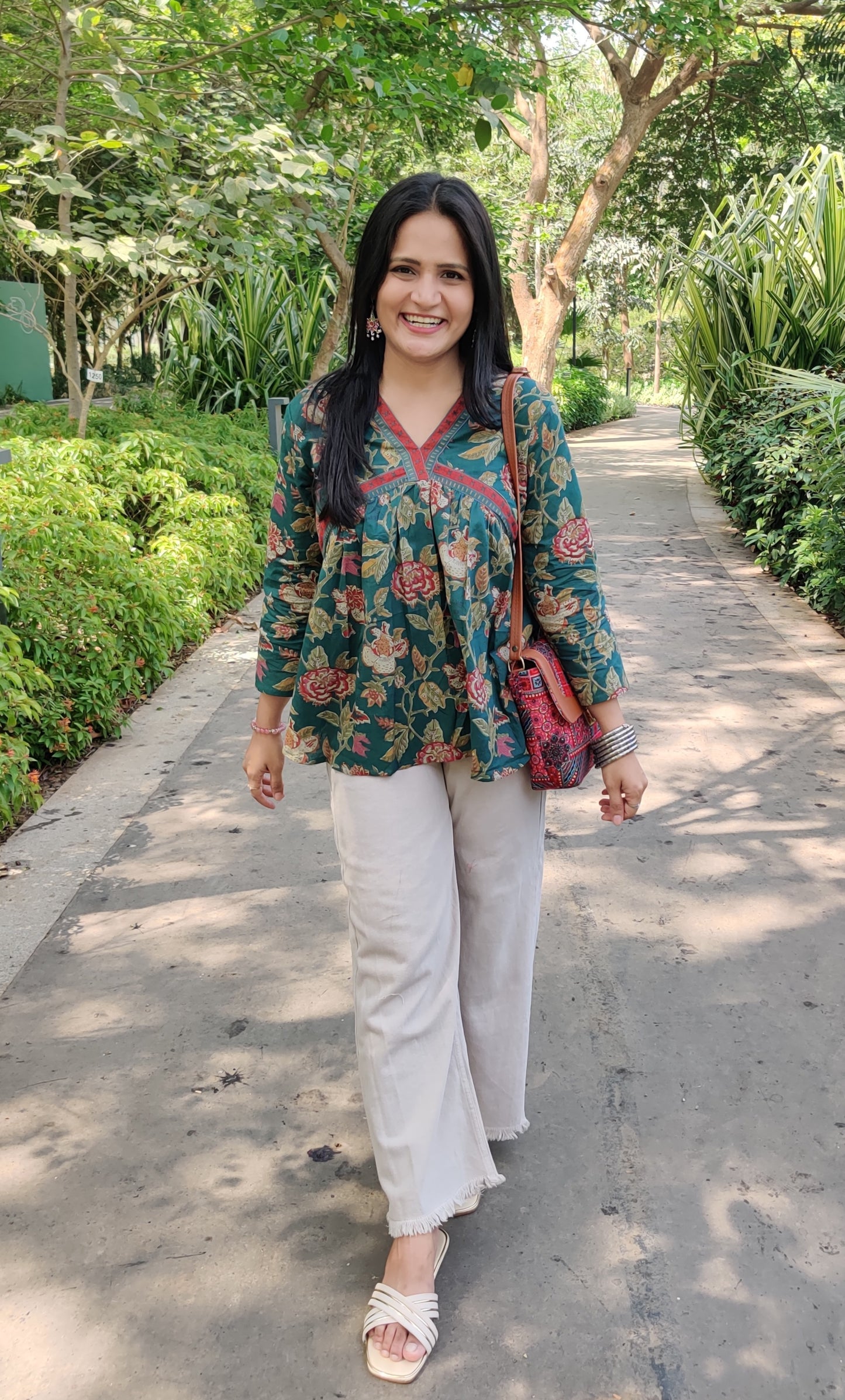 Green with Red border Floral Alia Top
