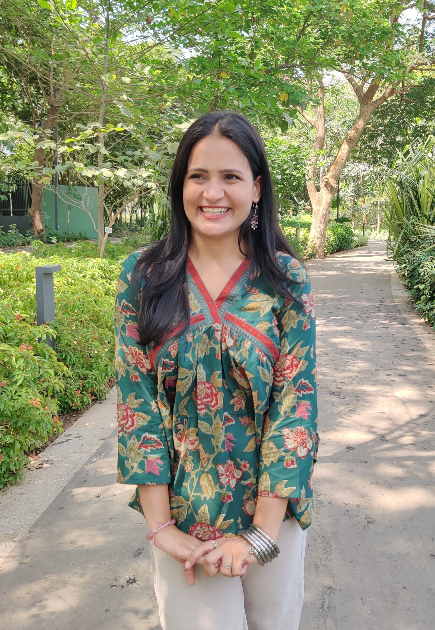 Green with Red border Floral Alia Top