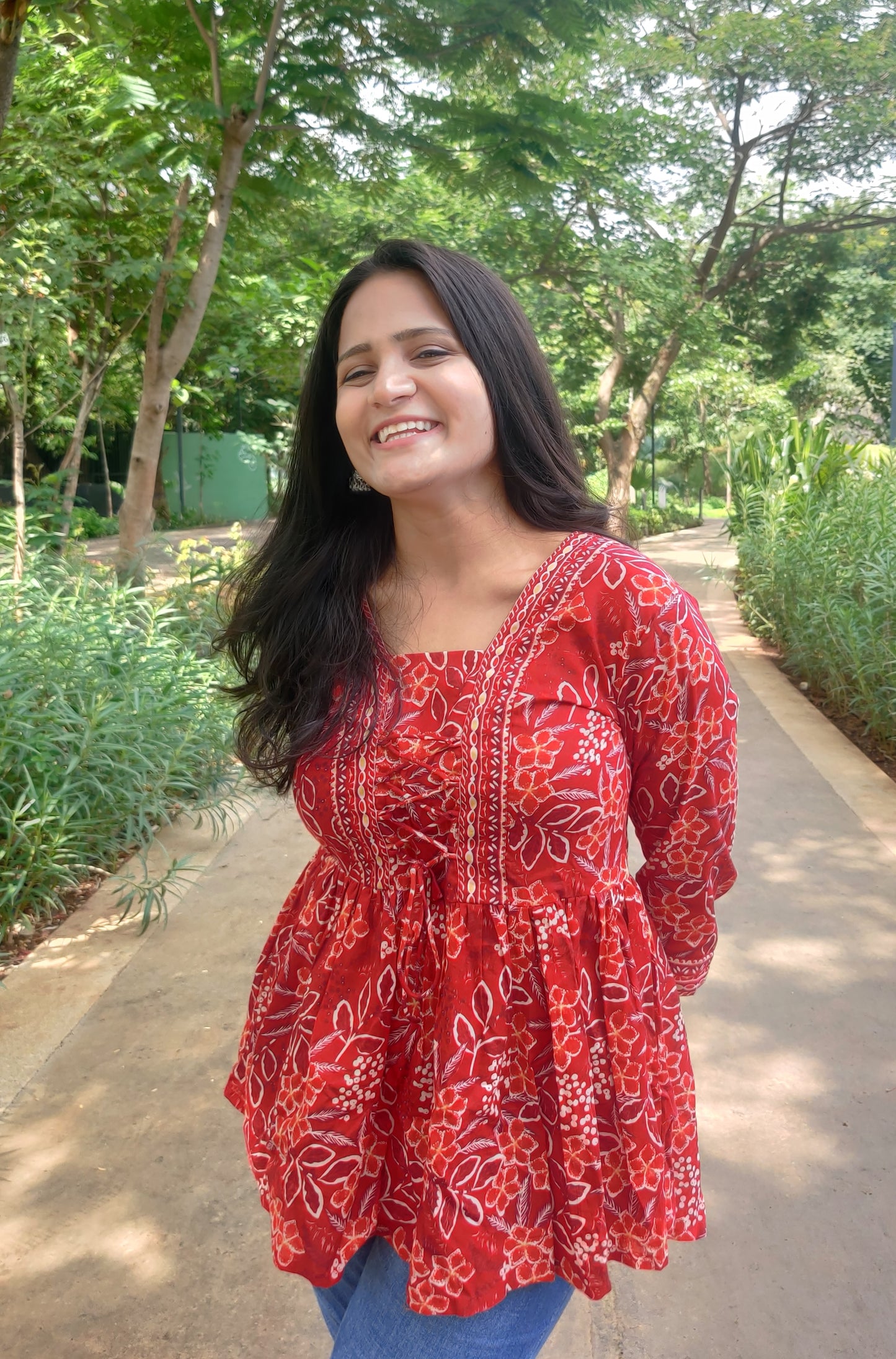 Hibiscus Red Floral Peplum Top