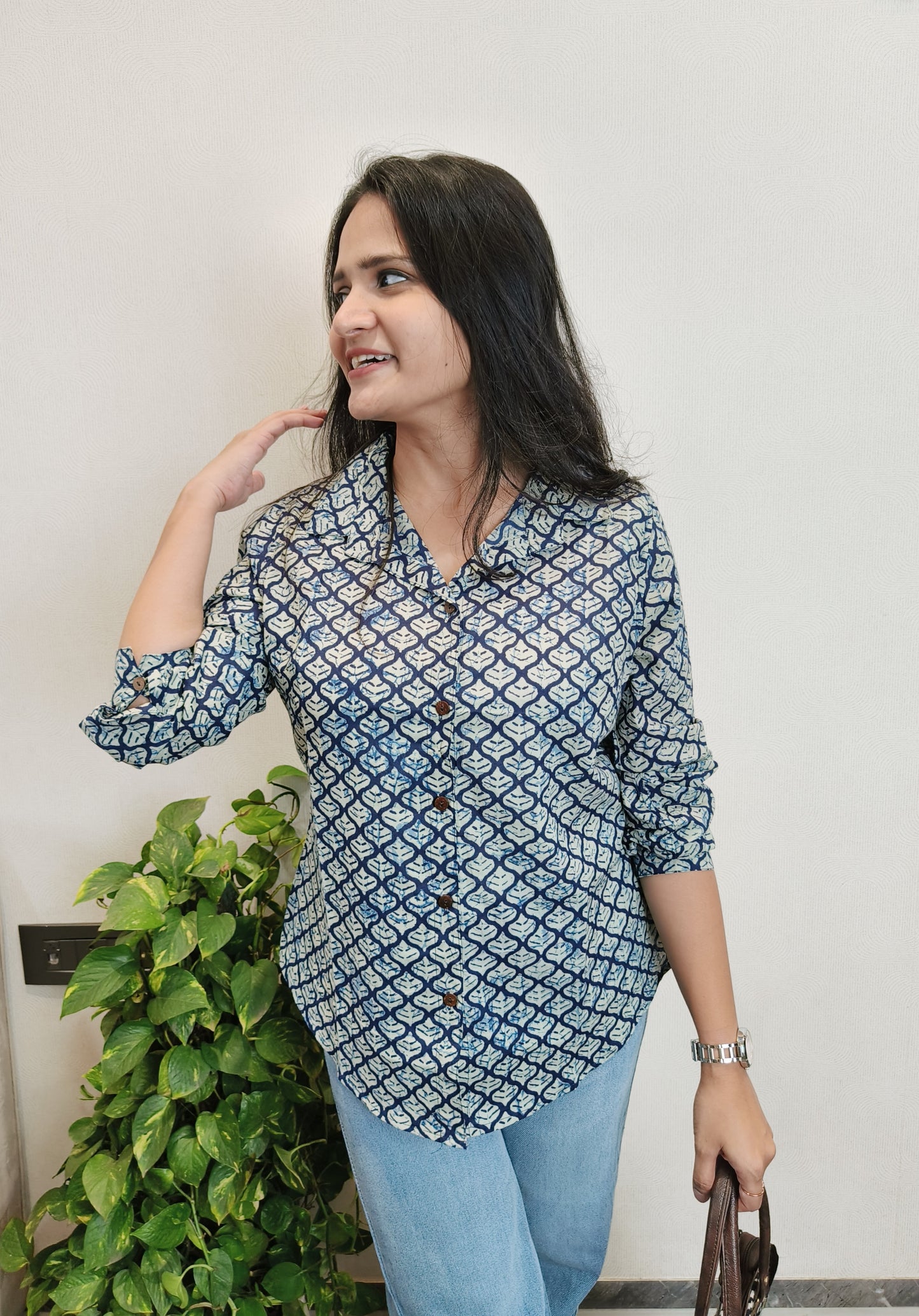 Indigo Ogee Print Shirt