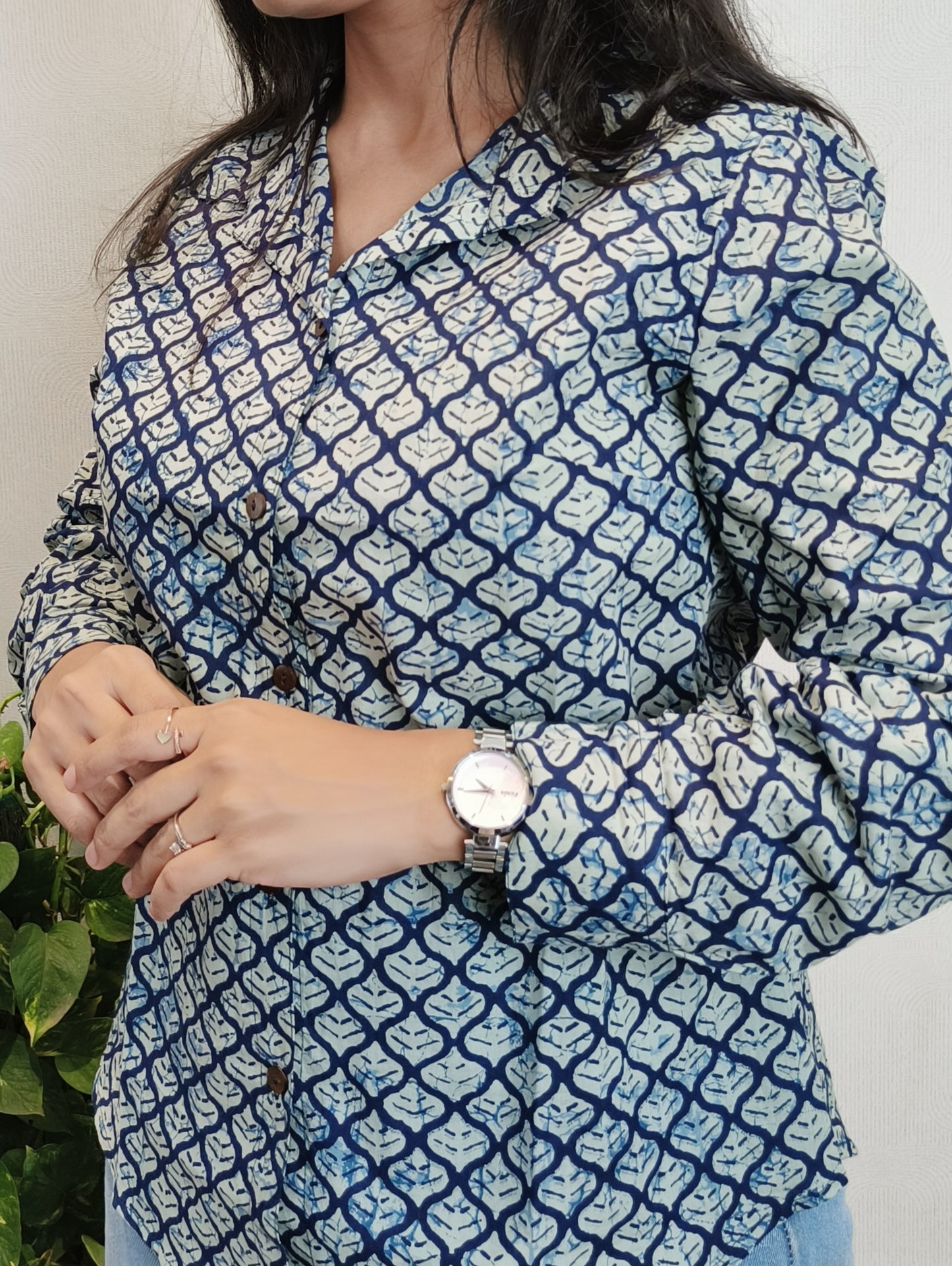 Indigo Ogee Print Shirt