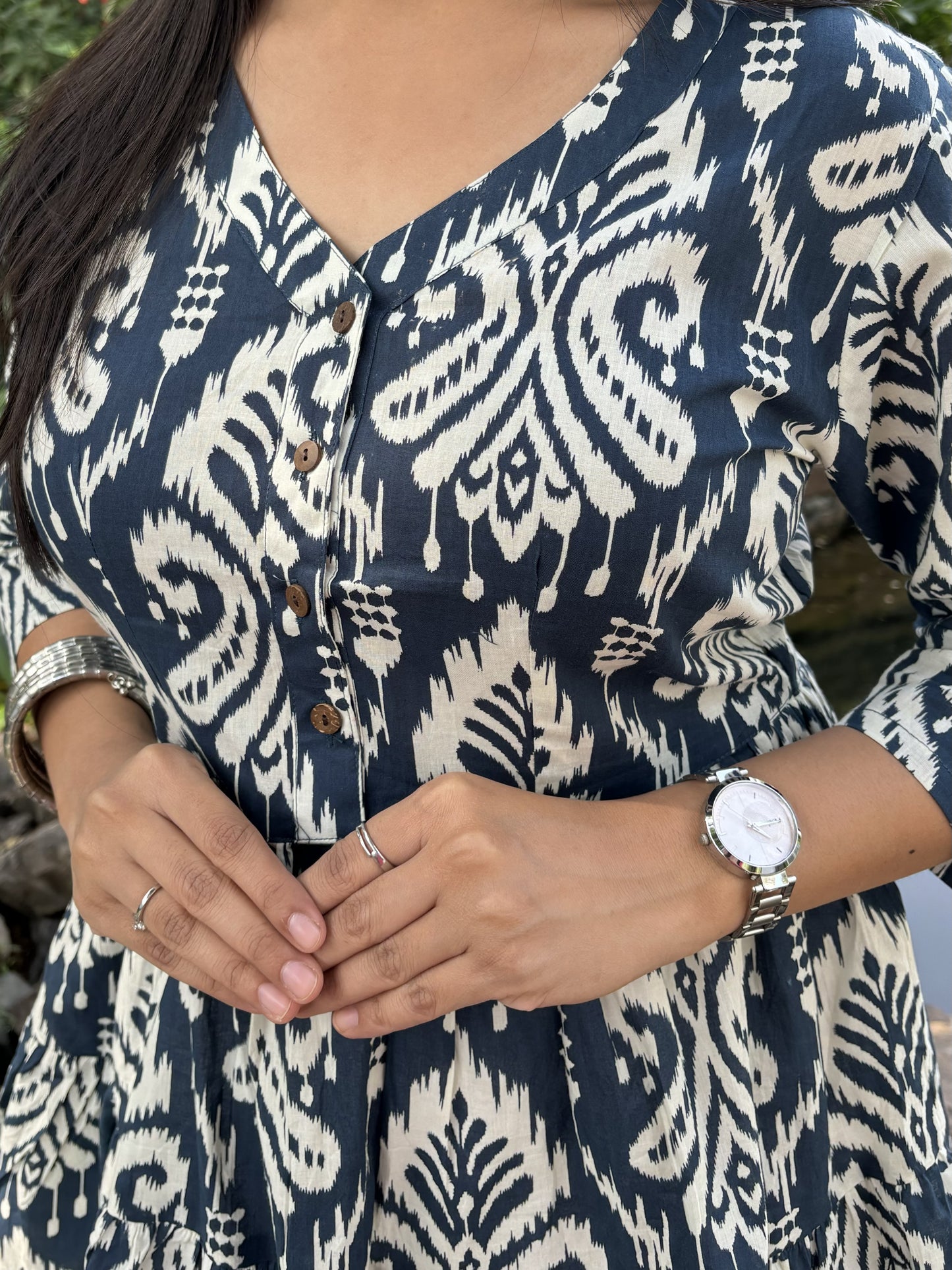 Indigo Ikat Tunic Top with Pockets