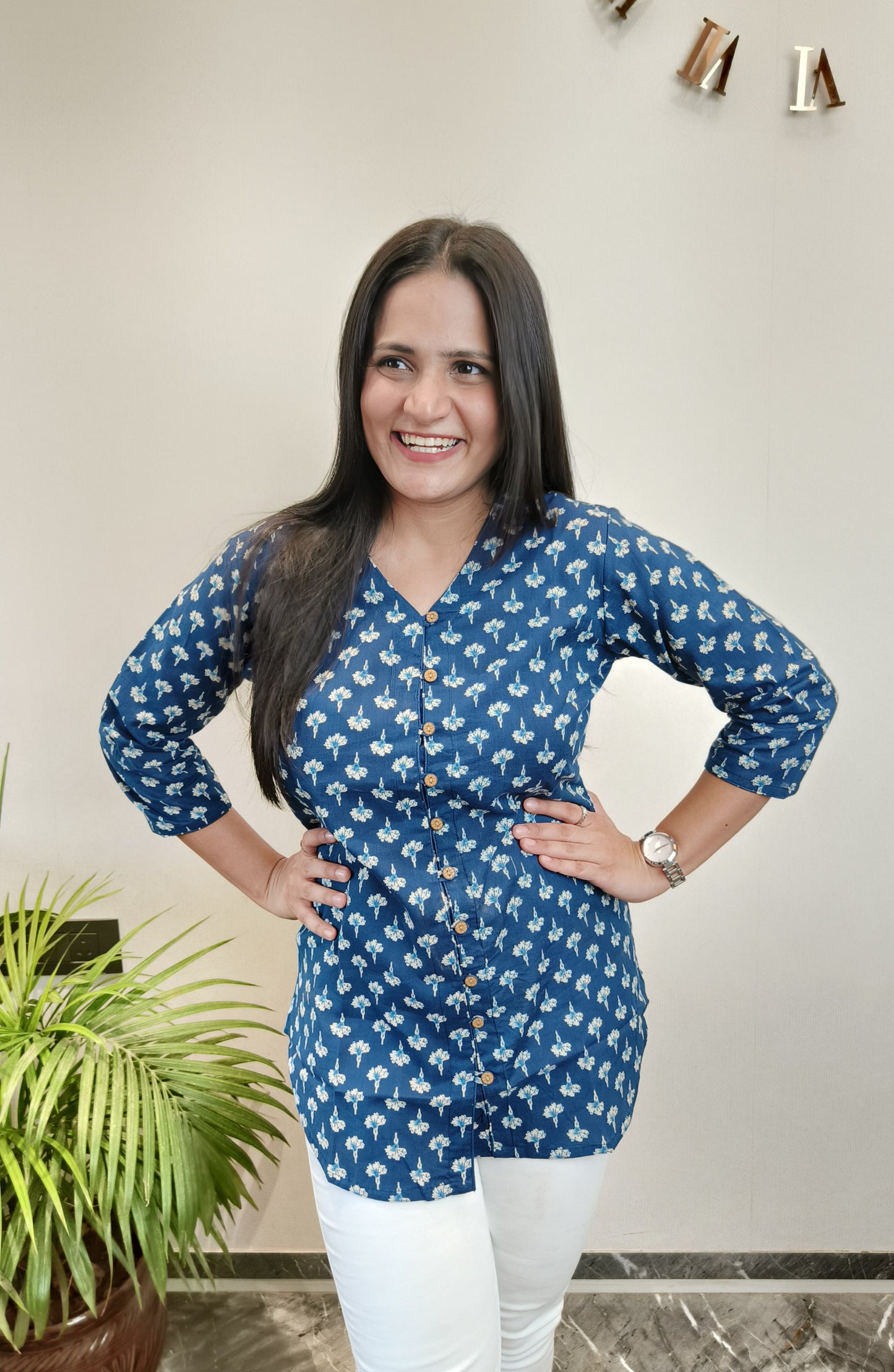 Indigo Floral Print Shirt