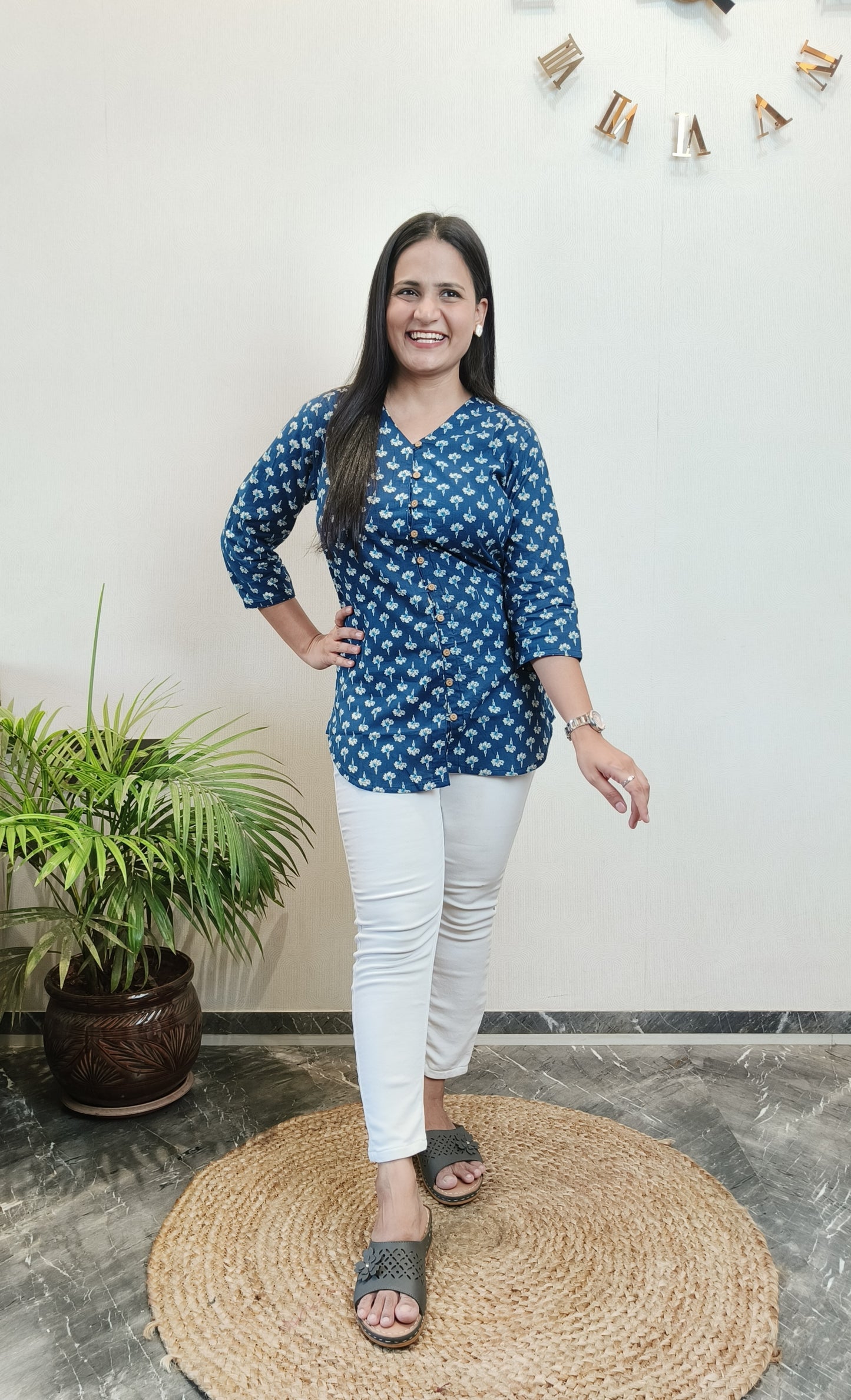 Indigo Floral Print Shirt