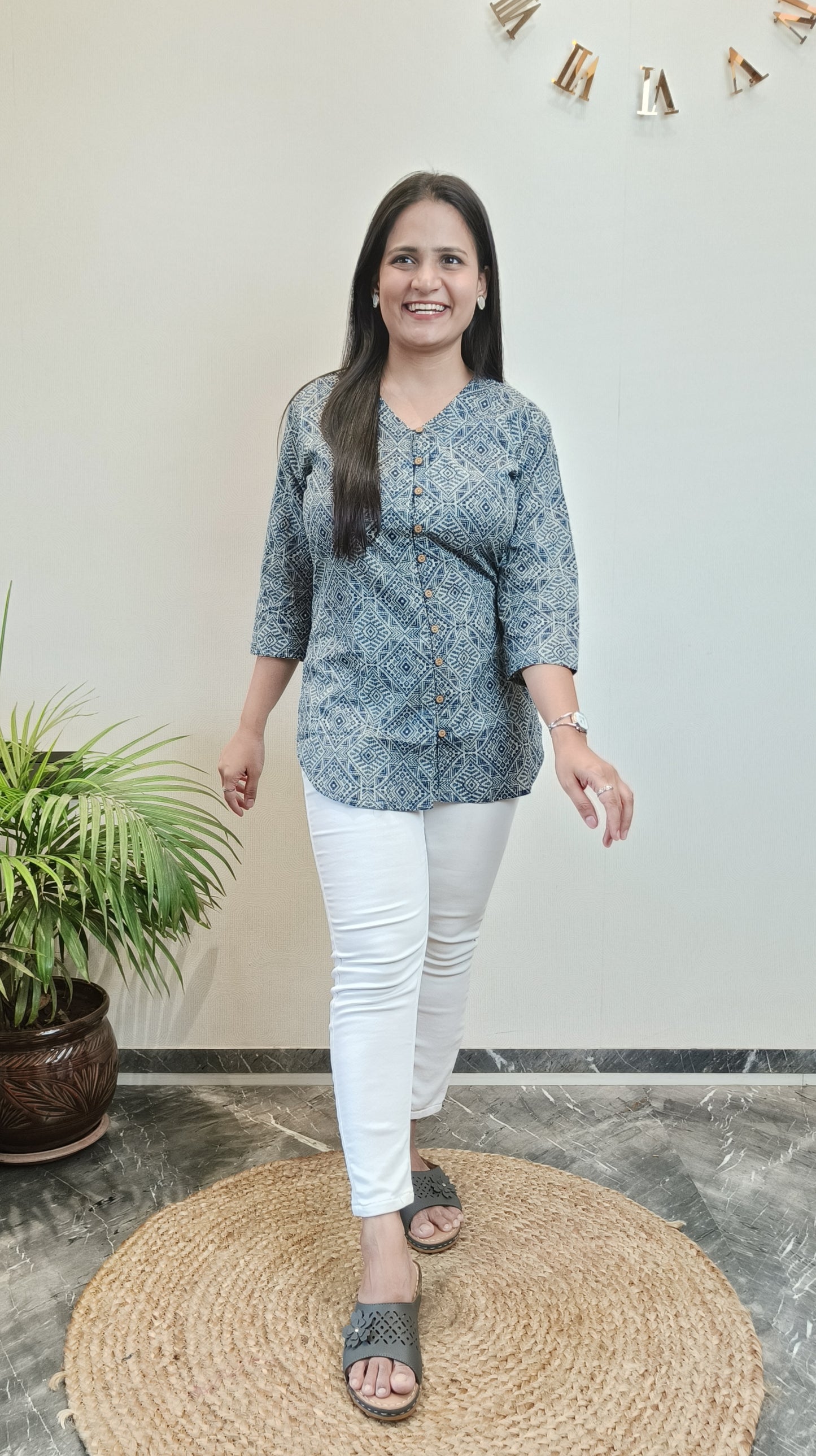 Indigo Geometric Print Shirt