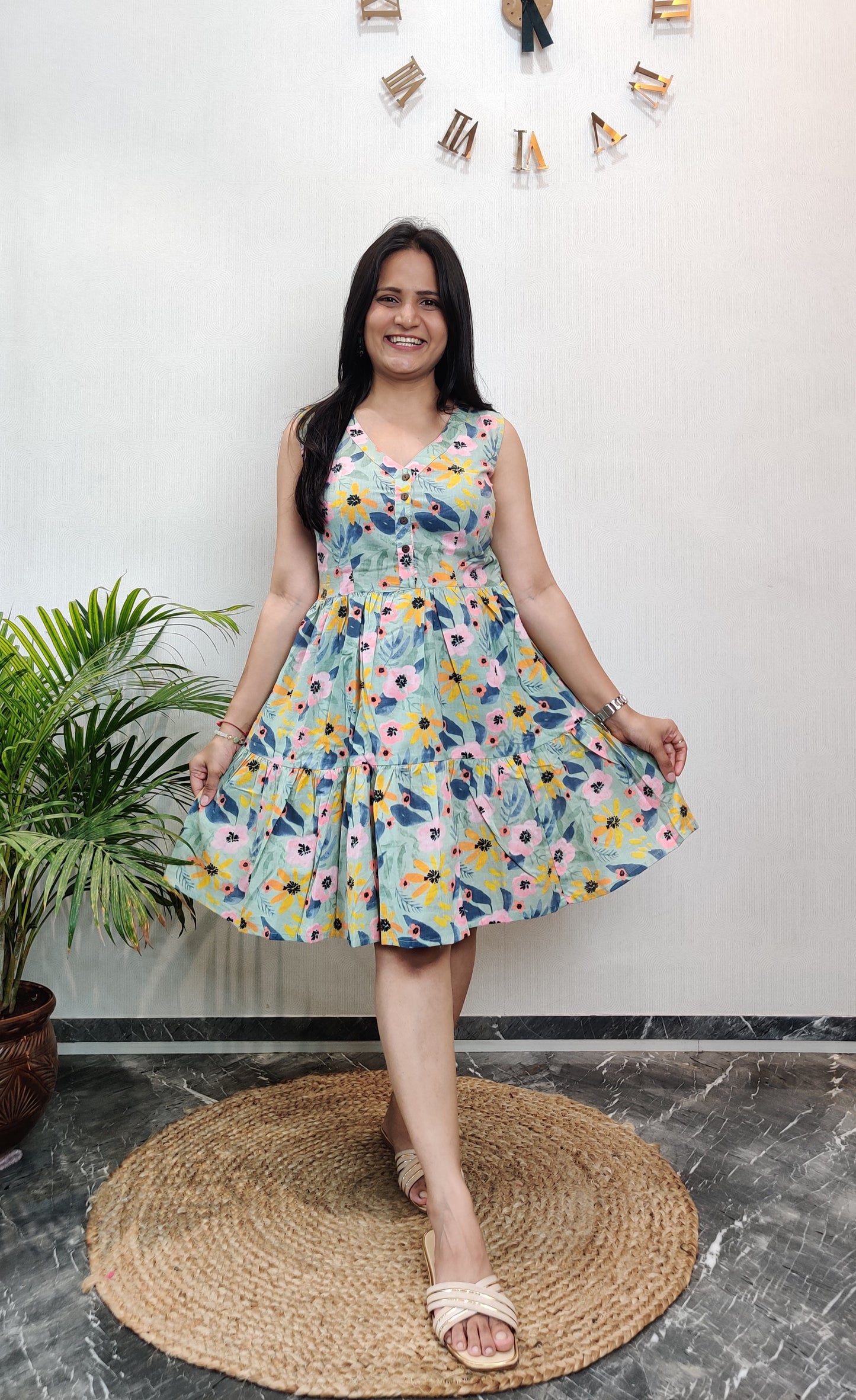 "Keya" Cute Floral Pure Cotton Dress