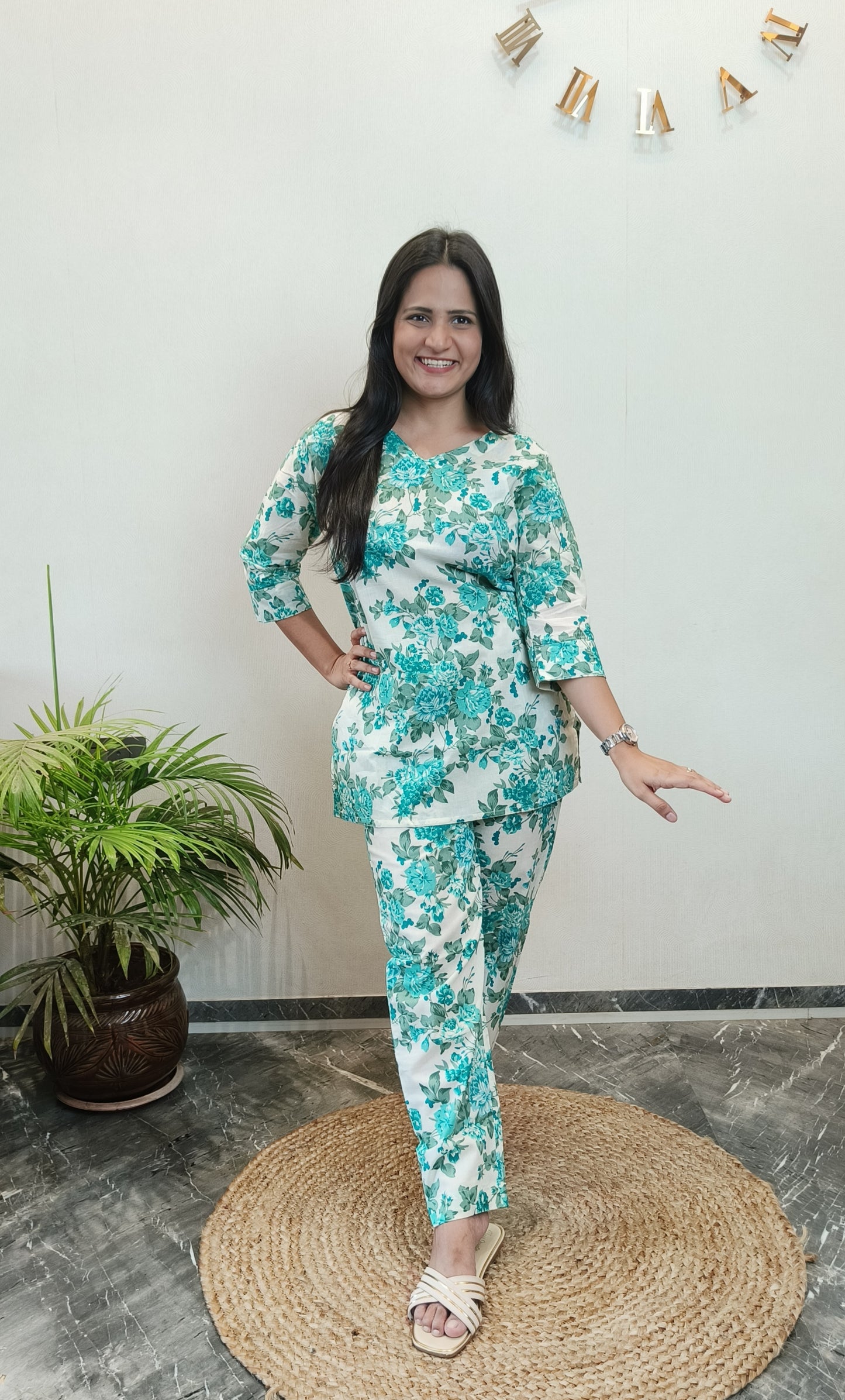 Leaf Green Floral Pure Cotton Co-ord Set