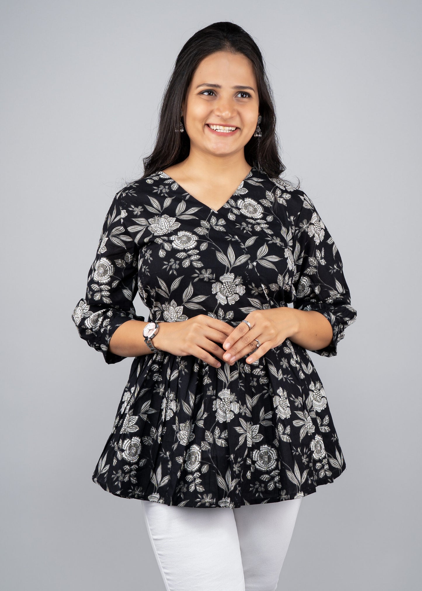 Midnight Black Floral Peplum Top