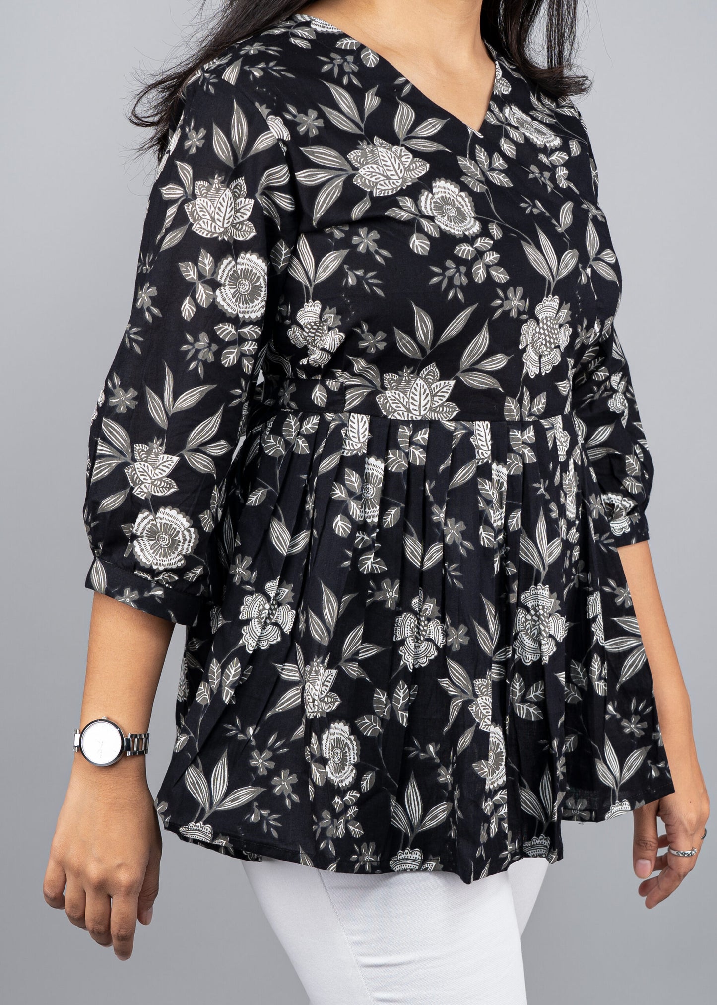 Midnight Black Floral Peplum Top