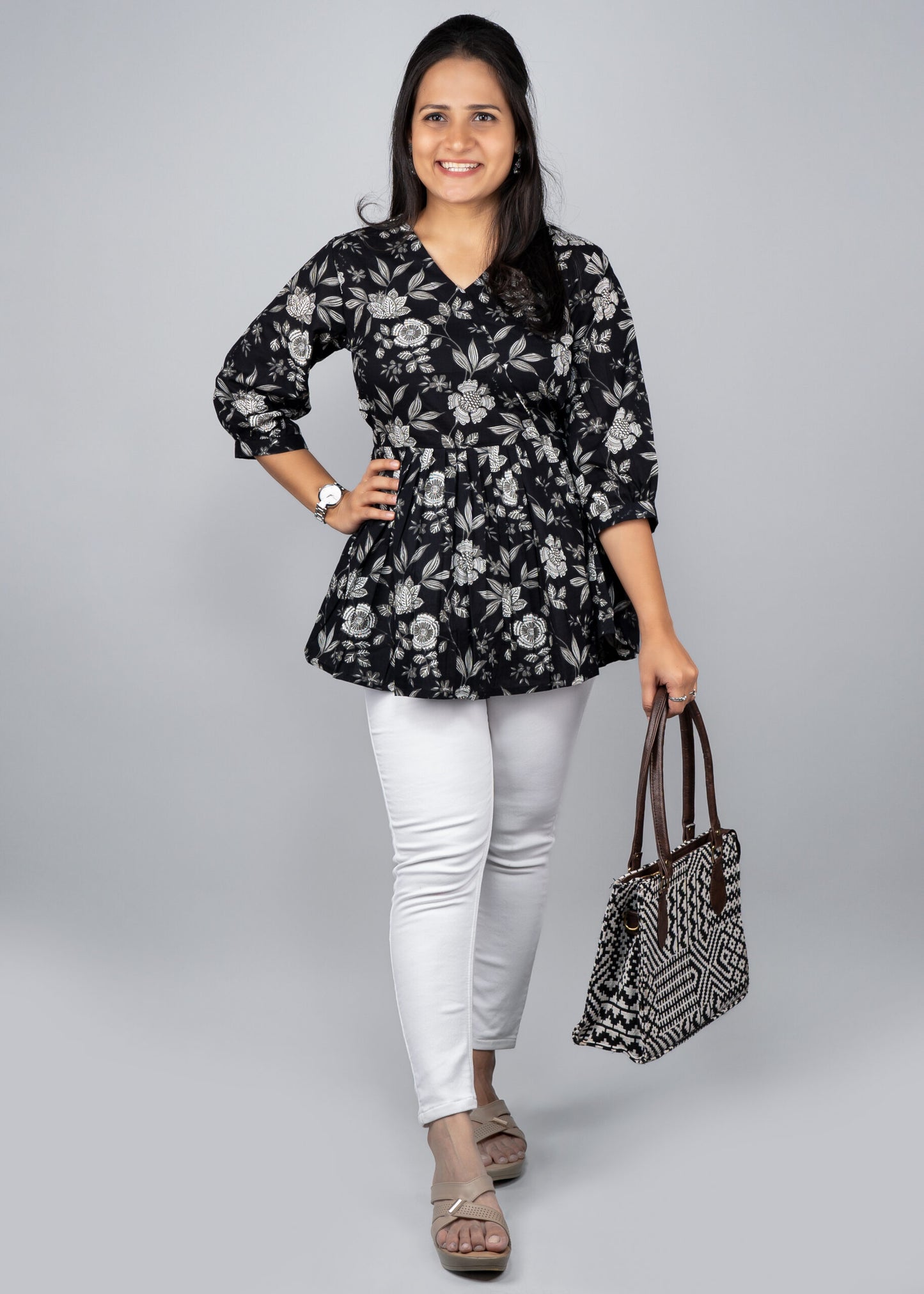 Midnight Black Floral Peplum Top