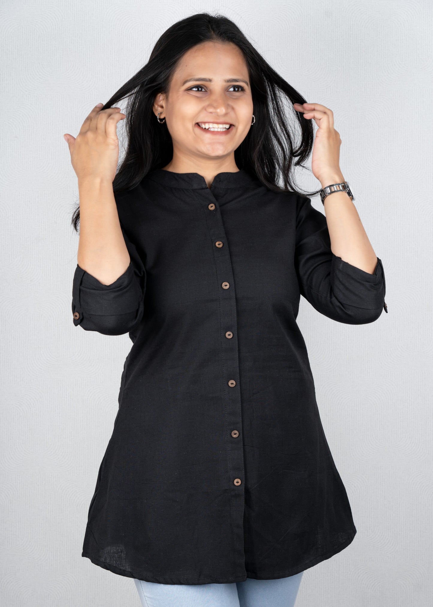 Midnight Black Cotton Flex Short Kurta