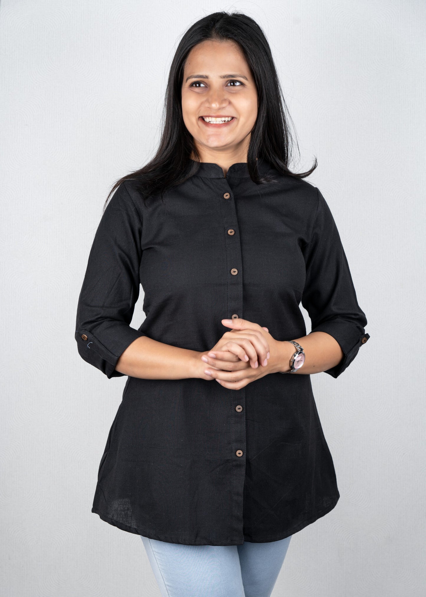 Midnight Black Cotton Flex Short Kurta