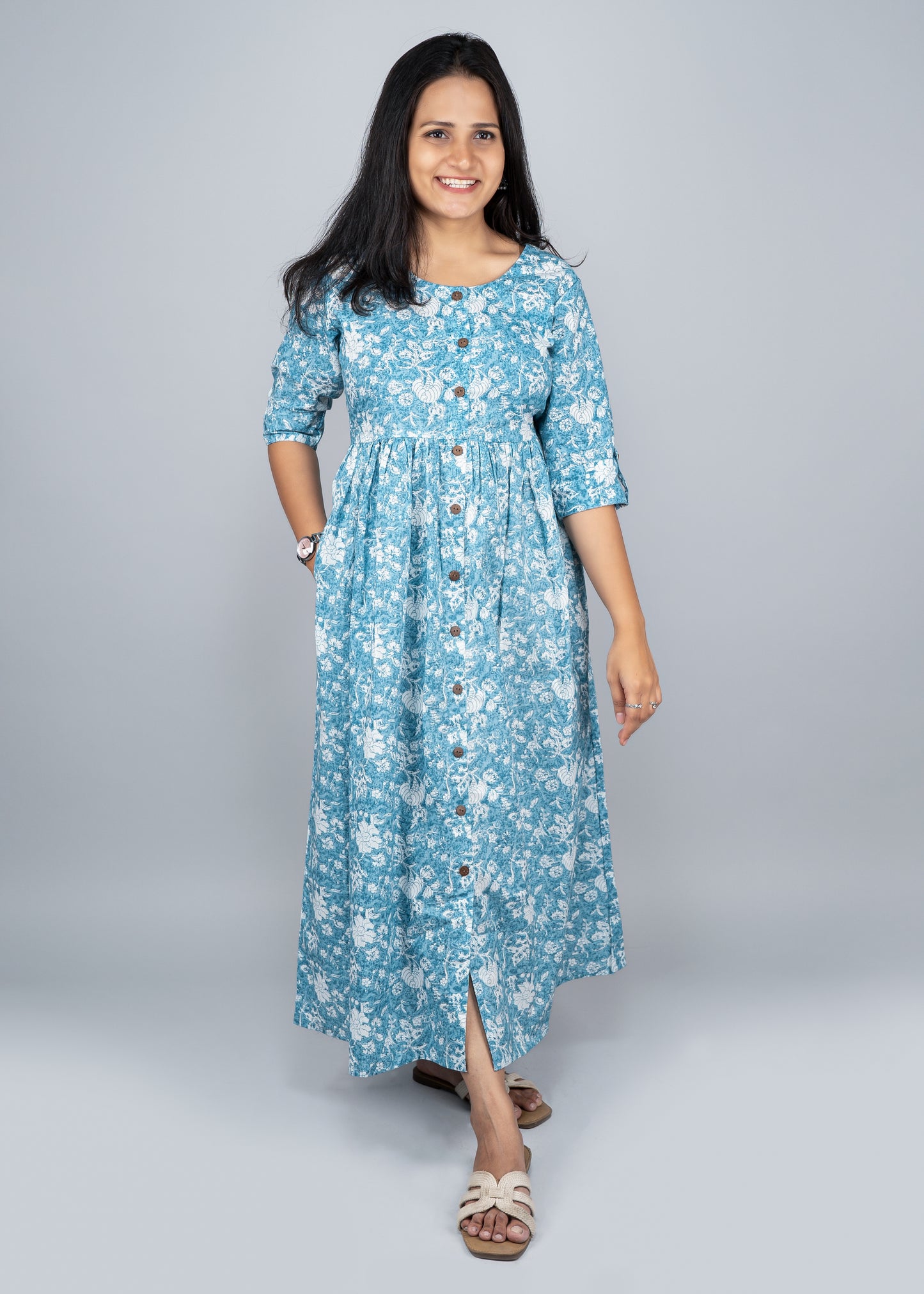 "Mira" Floral Printed Pure Cotton Dress