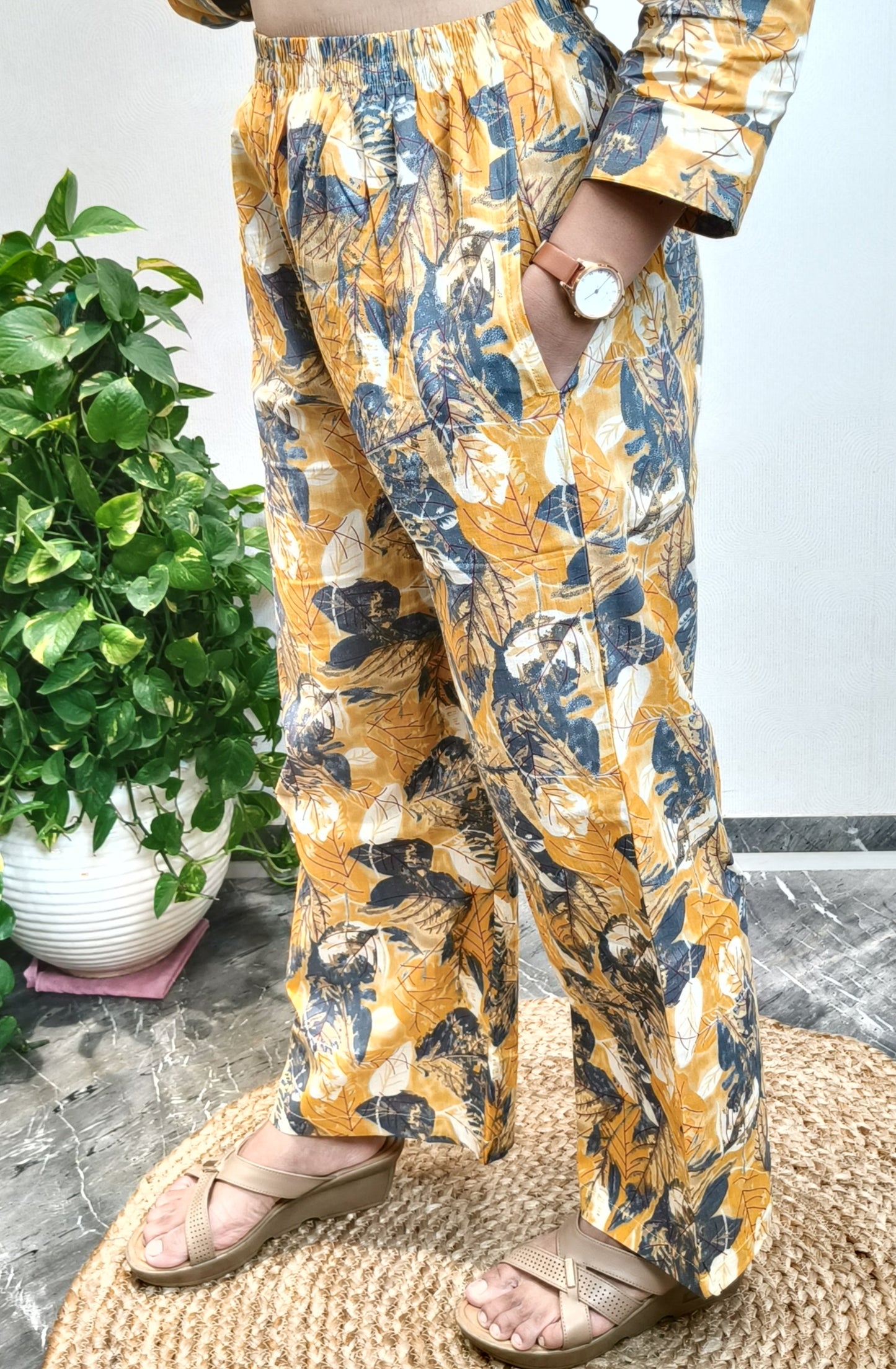 Mustard and Grey Leaf Co-ord Set