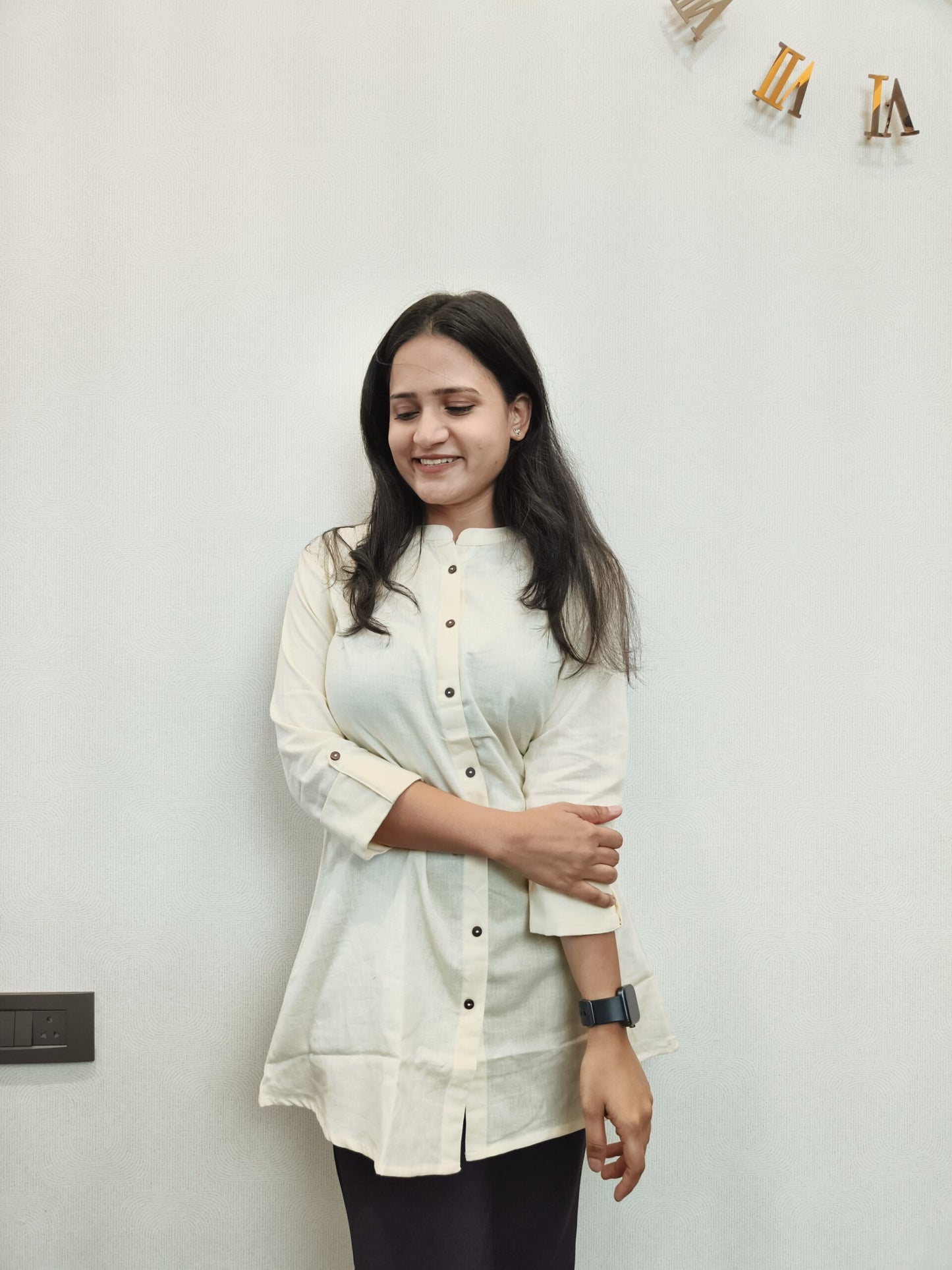 Pale Yellow Cotton Flex Short Kurta