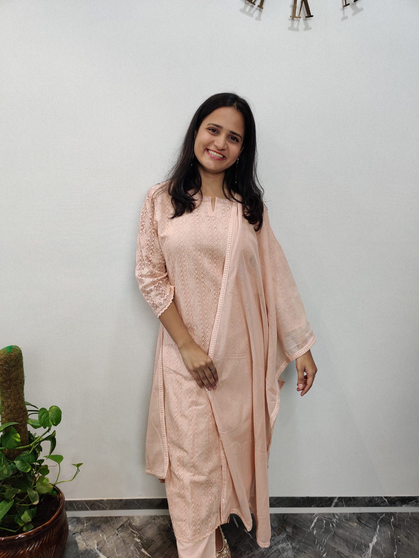 Peach Net Fabric Suit Set