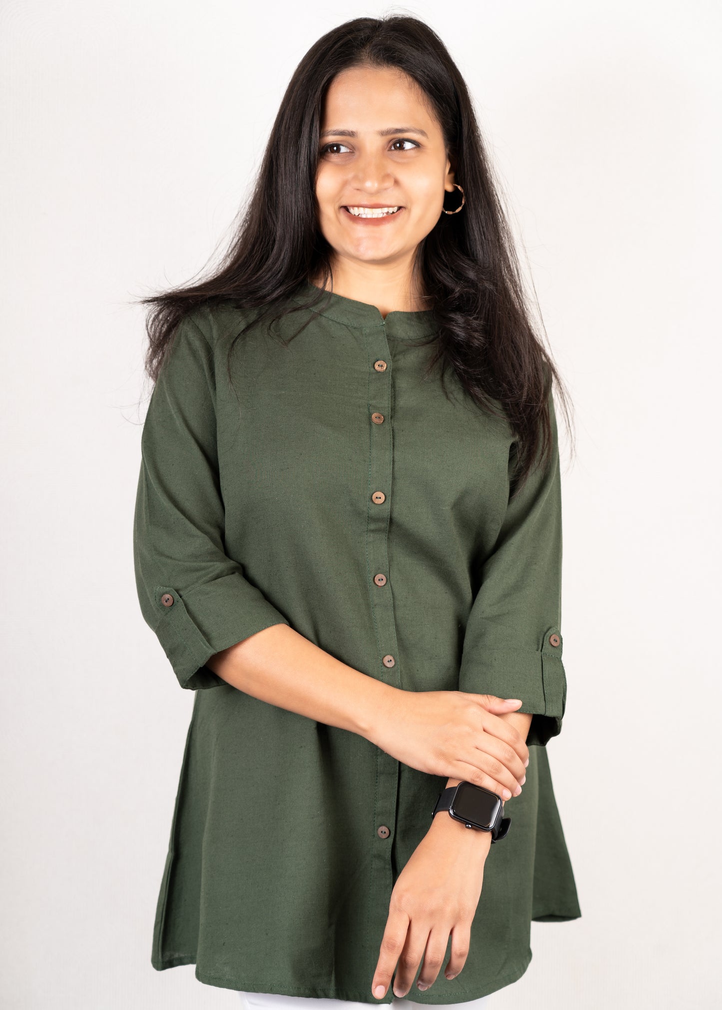 Pine Green Cotton Flex Short Kurta