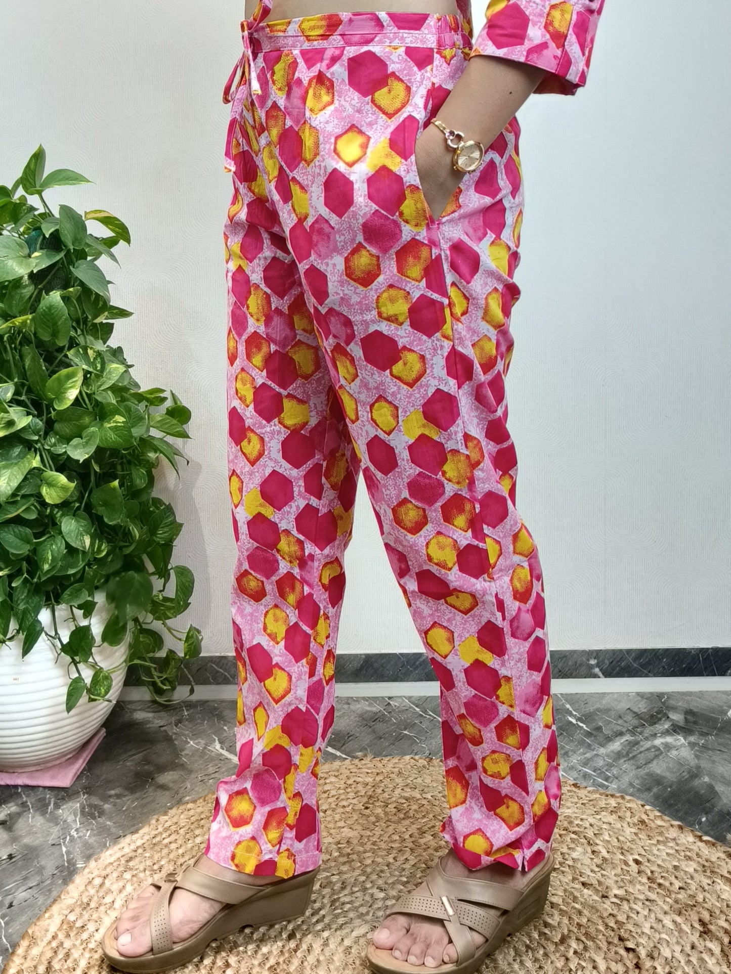 Pink and Yellow Geometric Print Co-ord Set